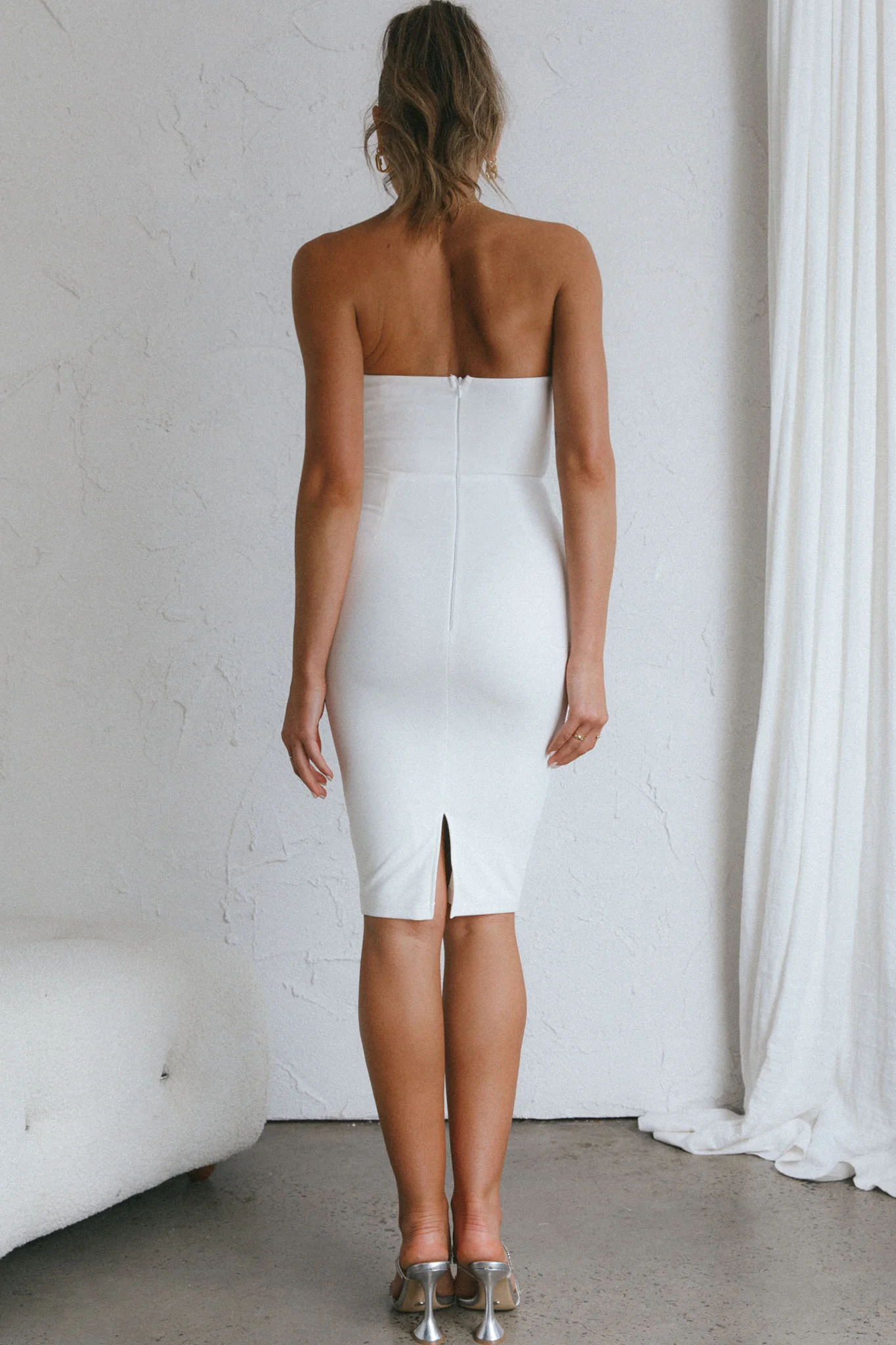 Pernille Strapless Ruched Knee Length Dress White
