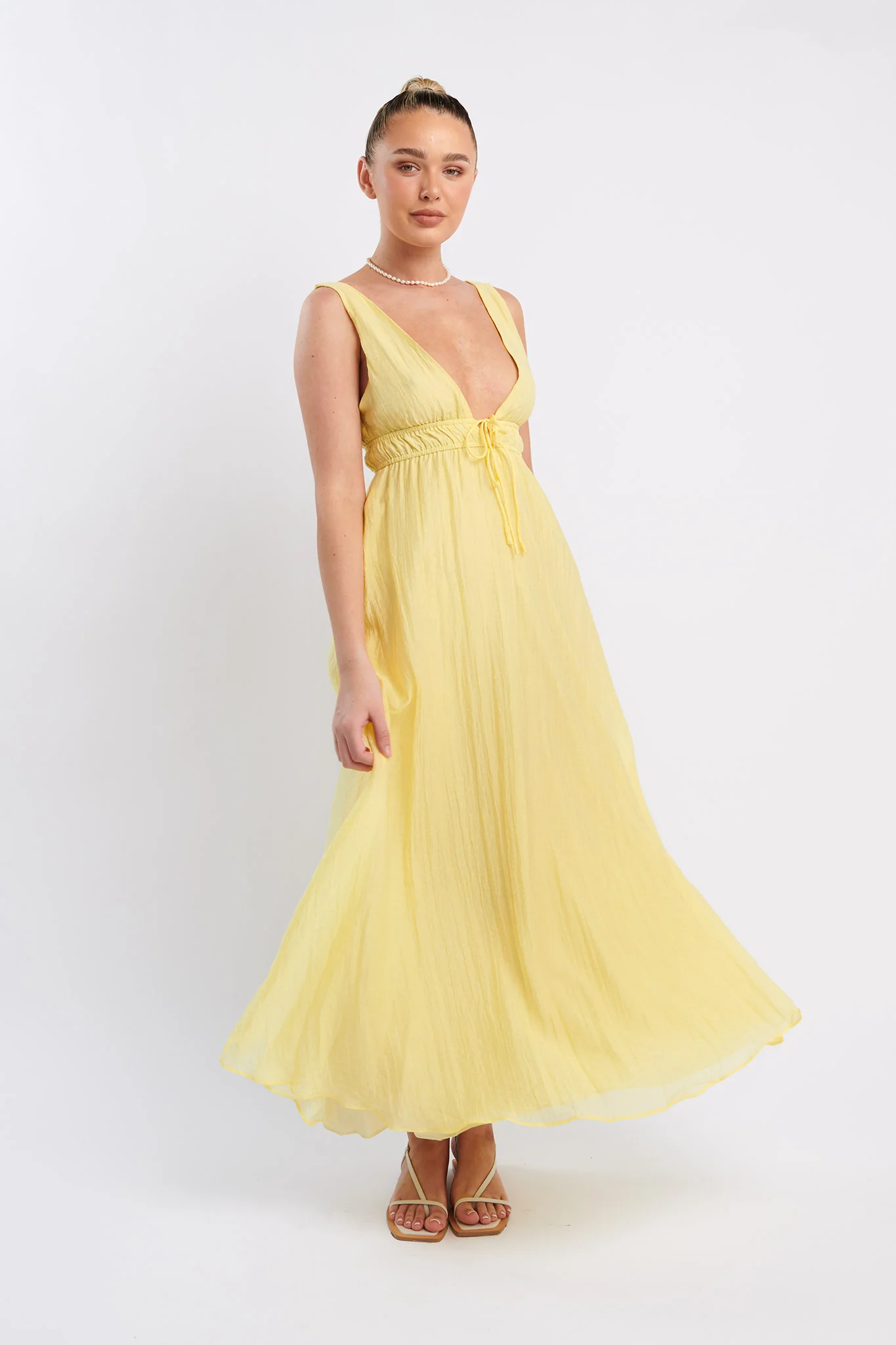Kylin V-Neck Tied Bust Maxi Dress Lemon