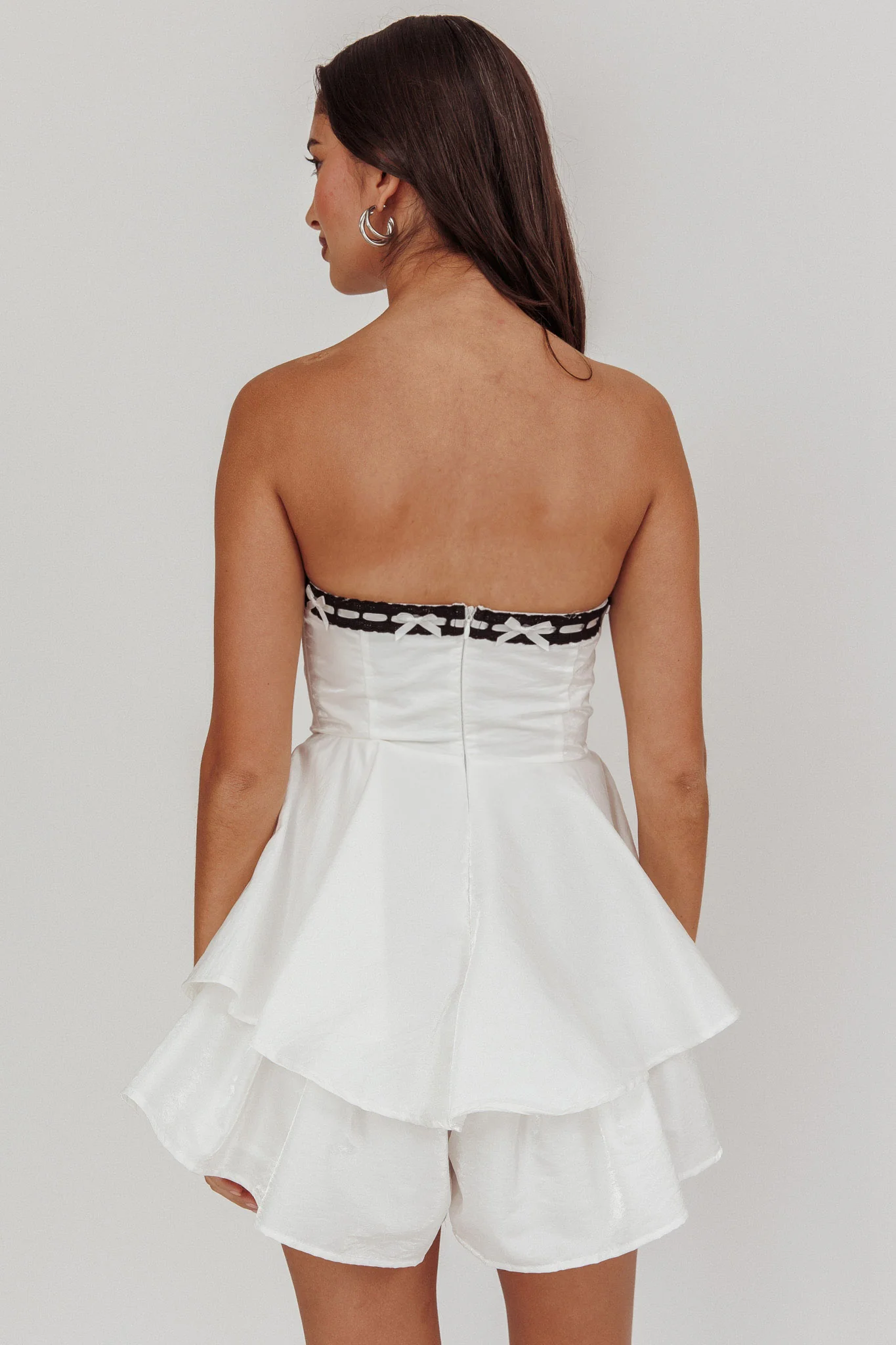 Paris Muse Ribbon Neckline Romper White