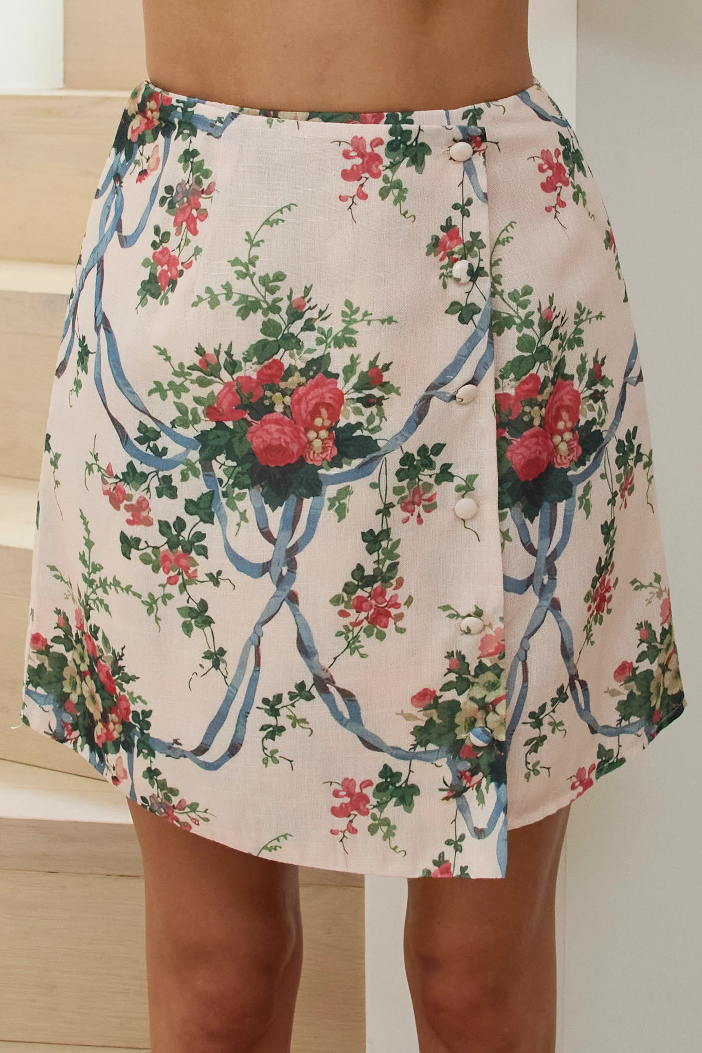 Bespoke Fixed Wrap Mini Skirt Floral Pink