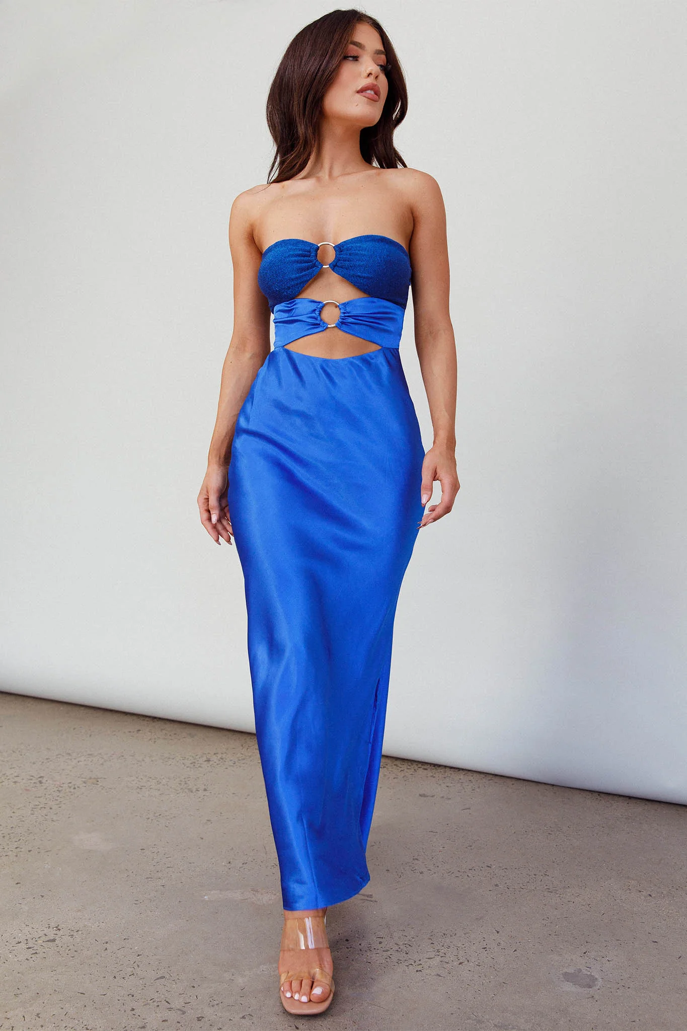 L'Amore Cut-Out Bodice Midi Dress Deep Blue