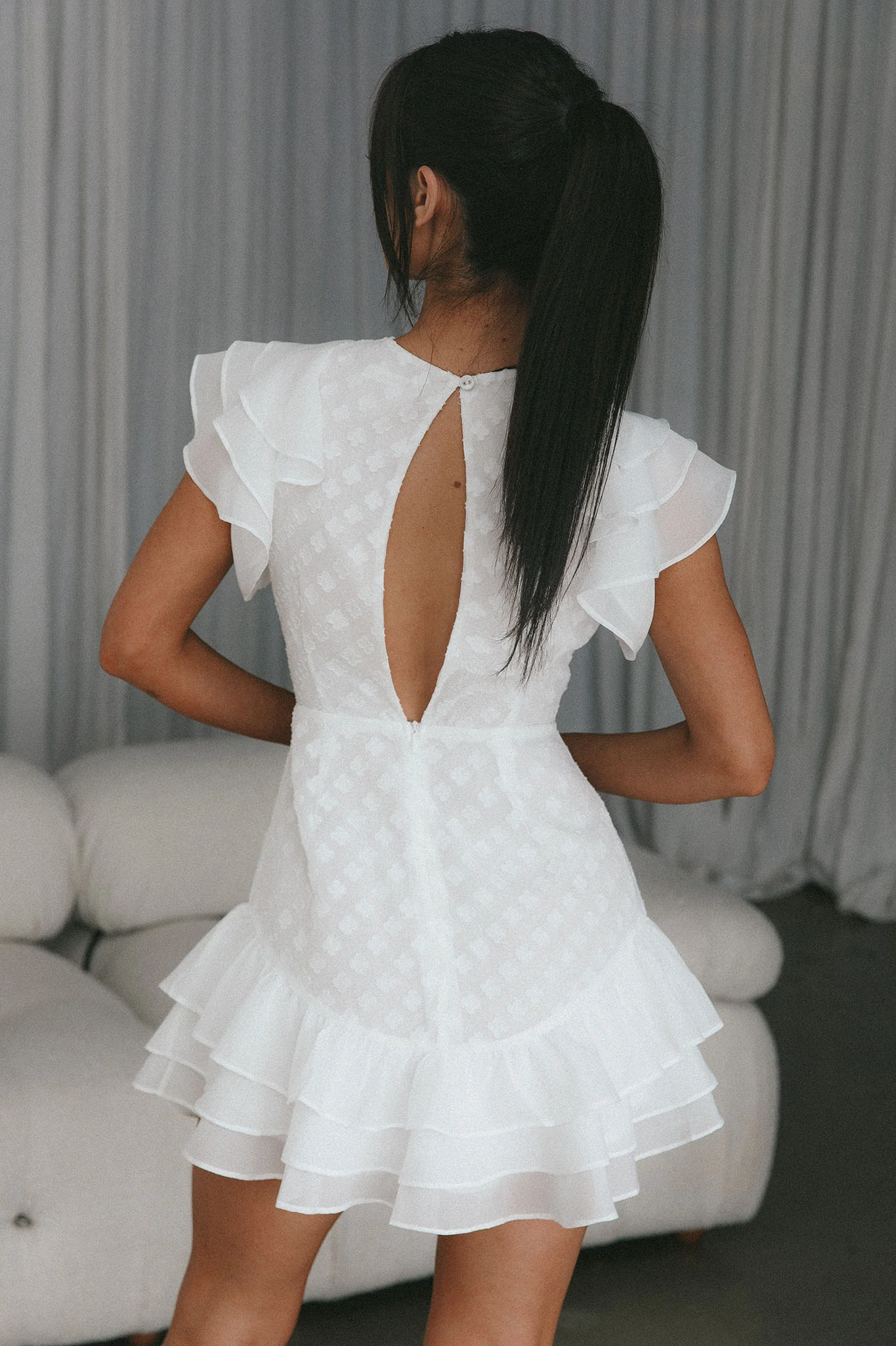 Destined To Be Ruffle Mini Dress Textured White