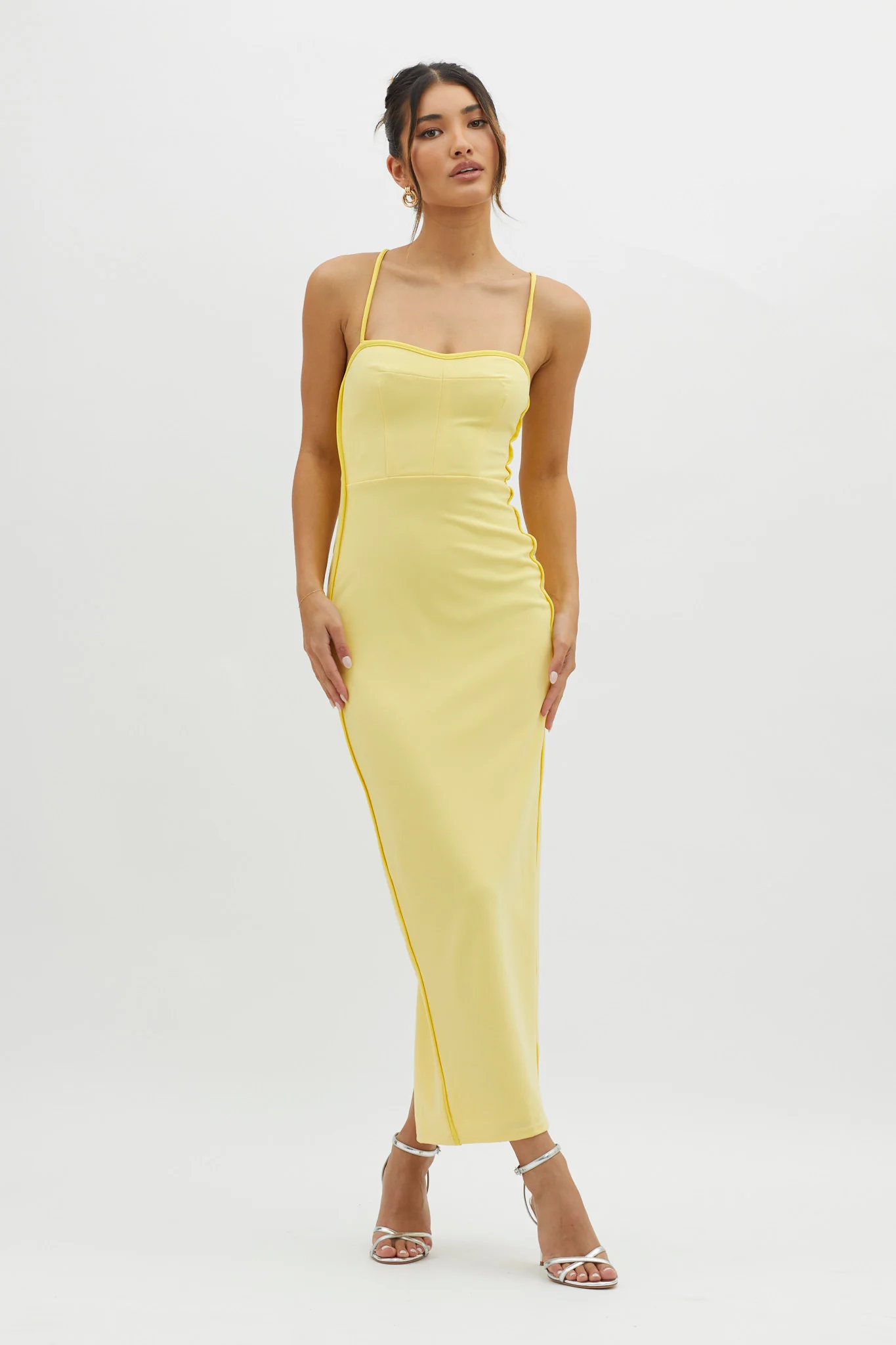 Future Awaits Lace-Up Back Maxi Dress Yellow