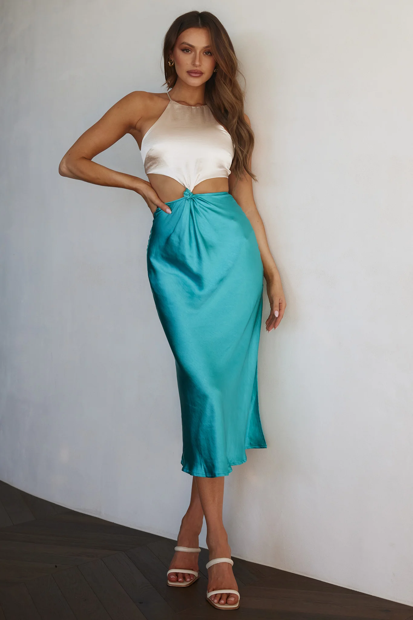 Utopia Cut-Out Waist Midi Dress Blue