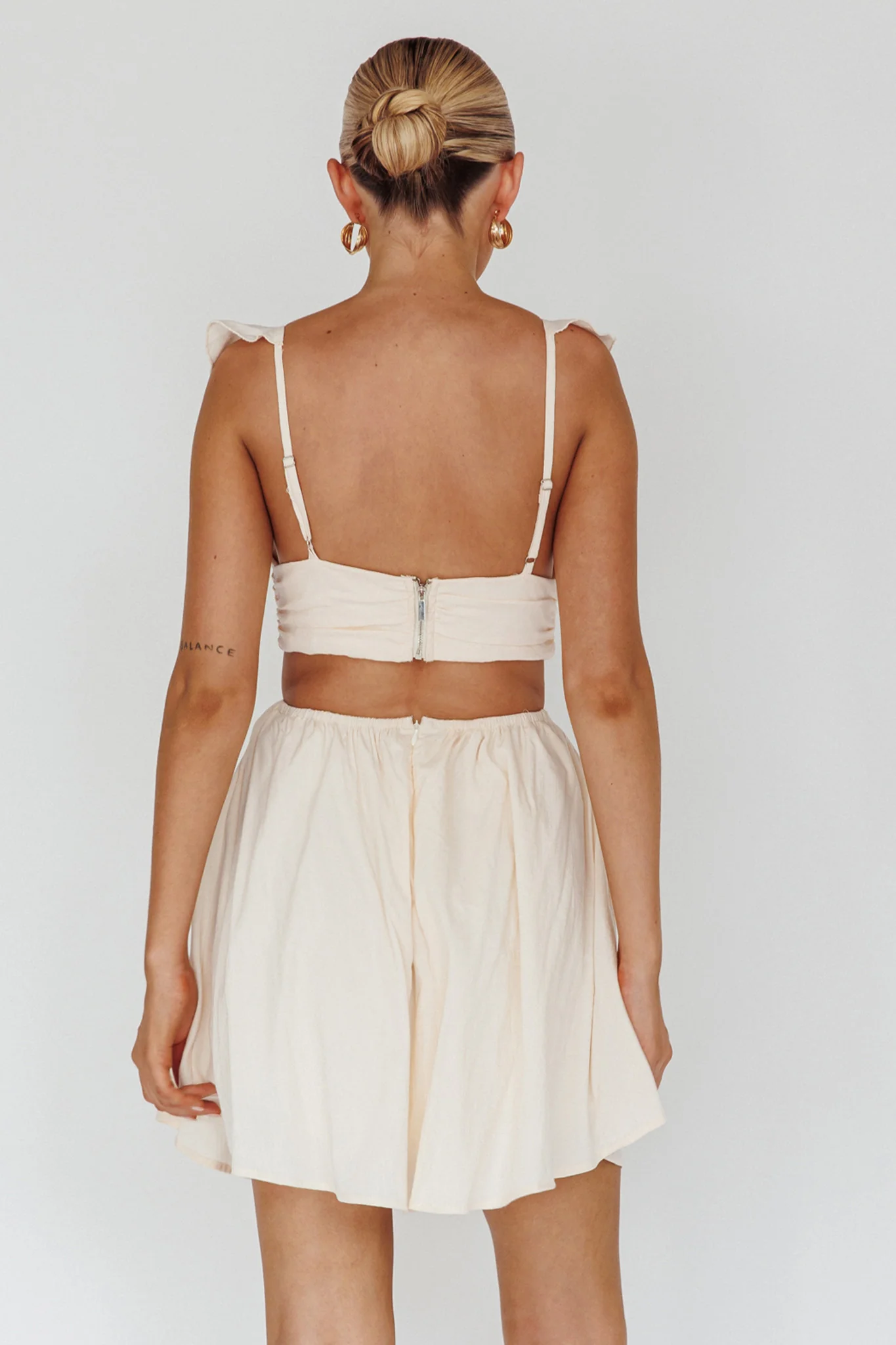 Revel Ruffle Trim Cut-Out Waist Dress Ivory