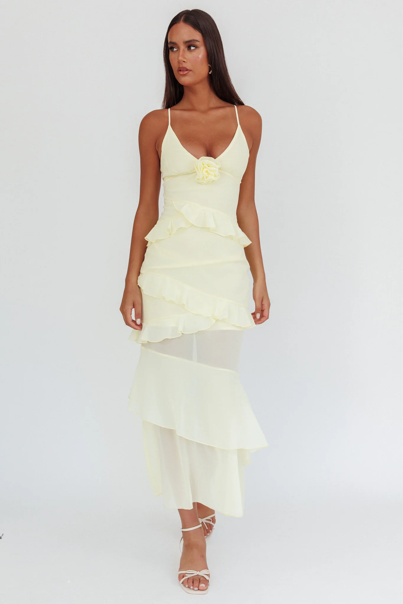 Marlie Frill Trim Rosette Maxi Dress Butter