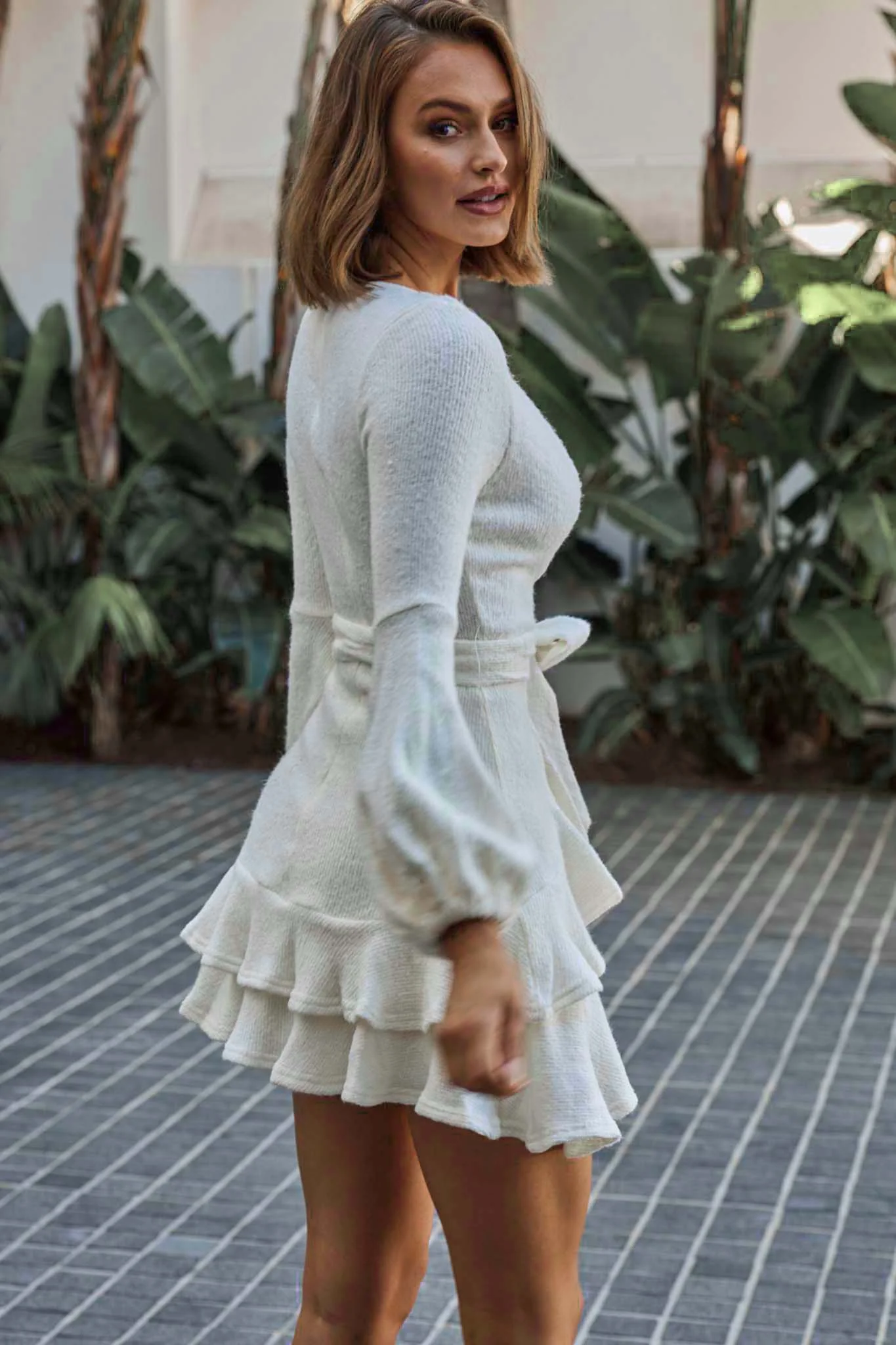 Dresden Long Sleeve Knit Dress White