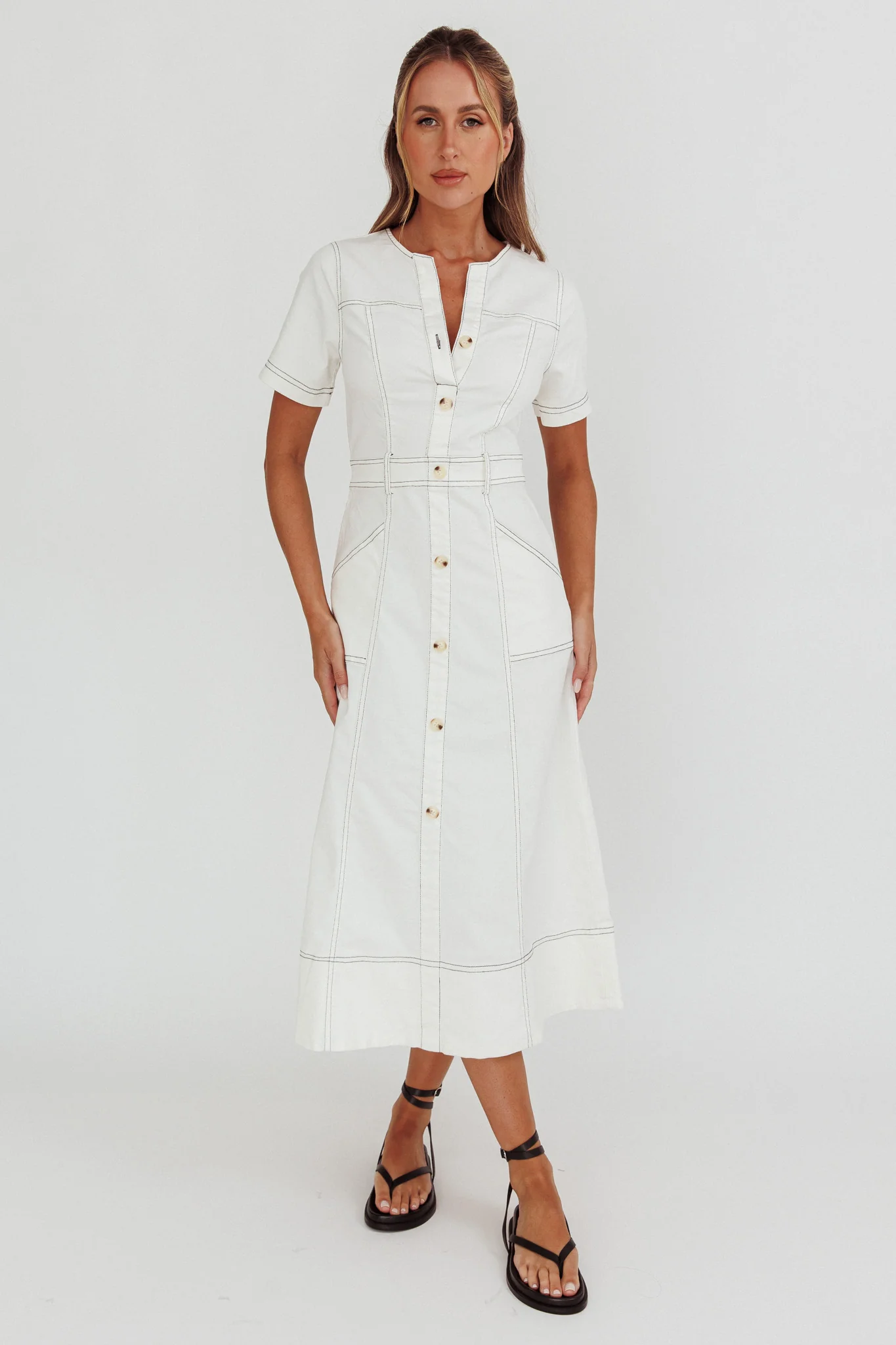 Aspen Love Front Pocket Midi Dress White