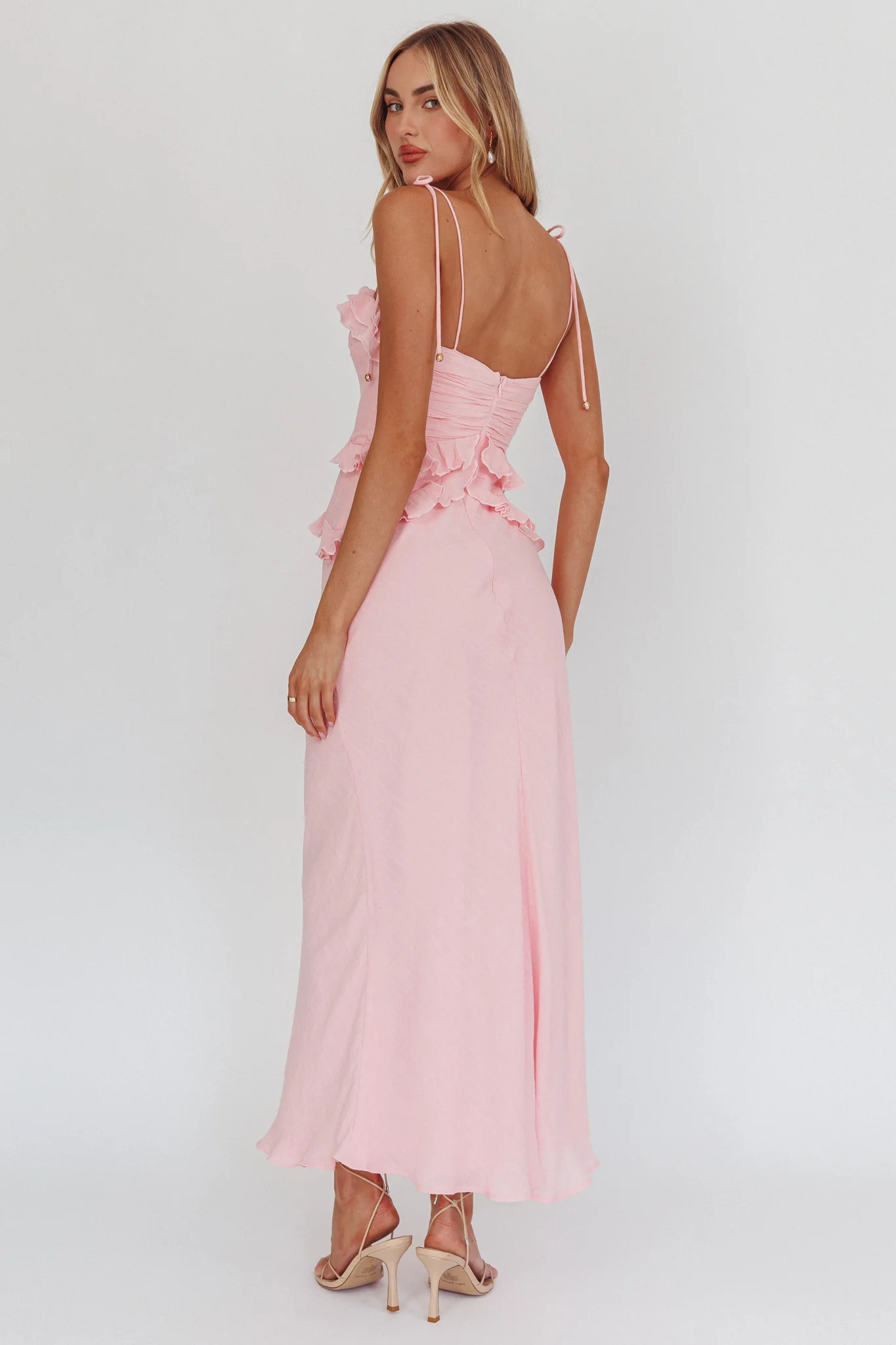 On A Roll Frill Trim Maxi Dress Pink