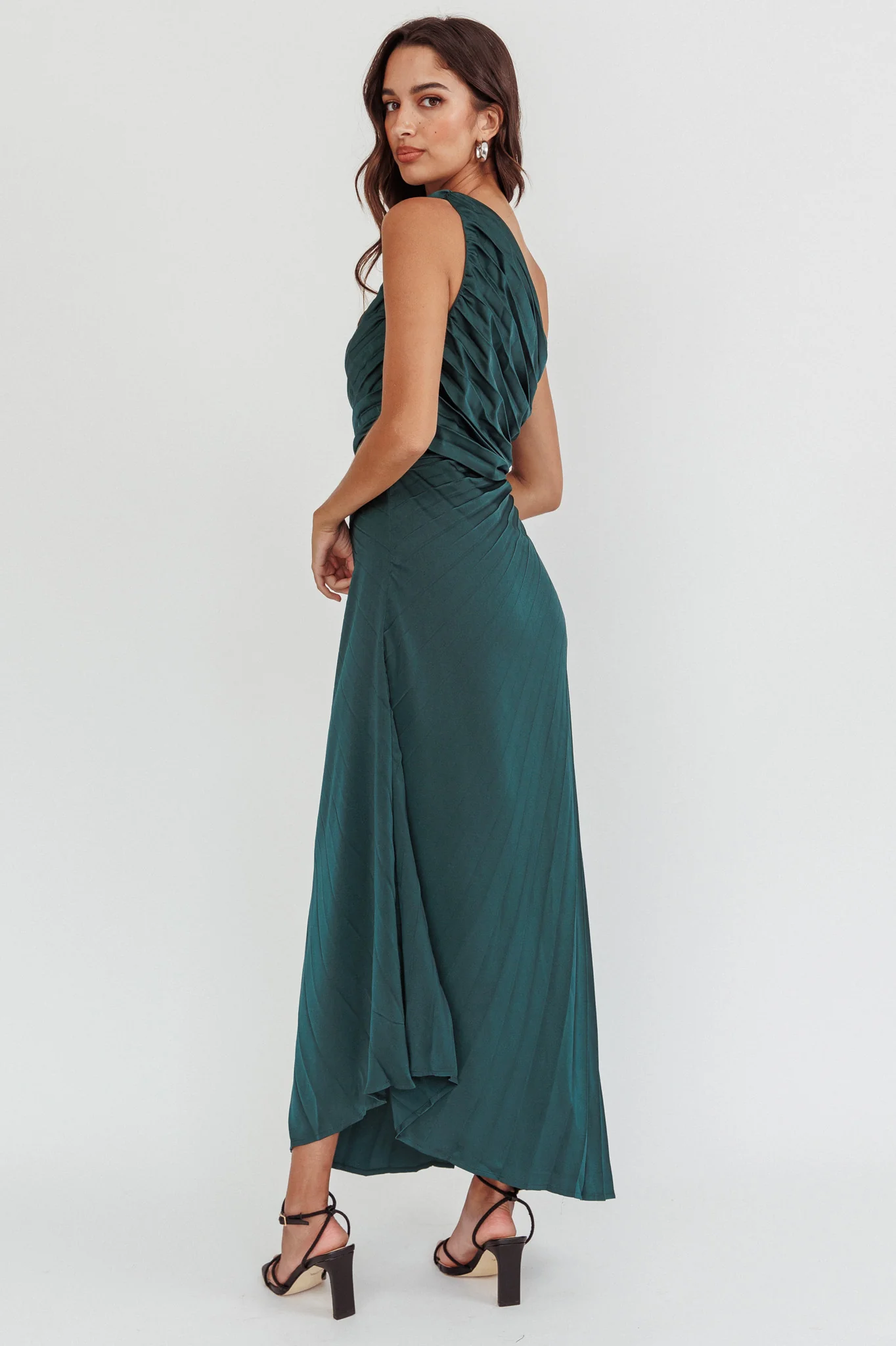 Scarlett One-Shoulder Pleat Maxi Dress Green
