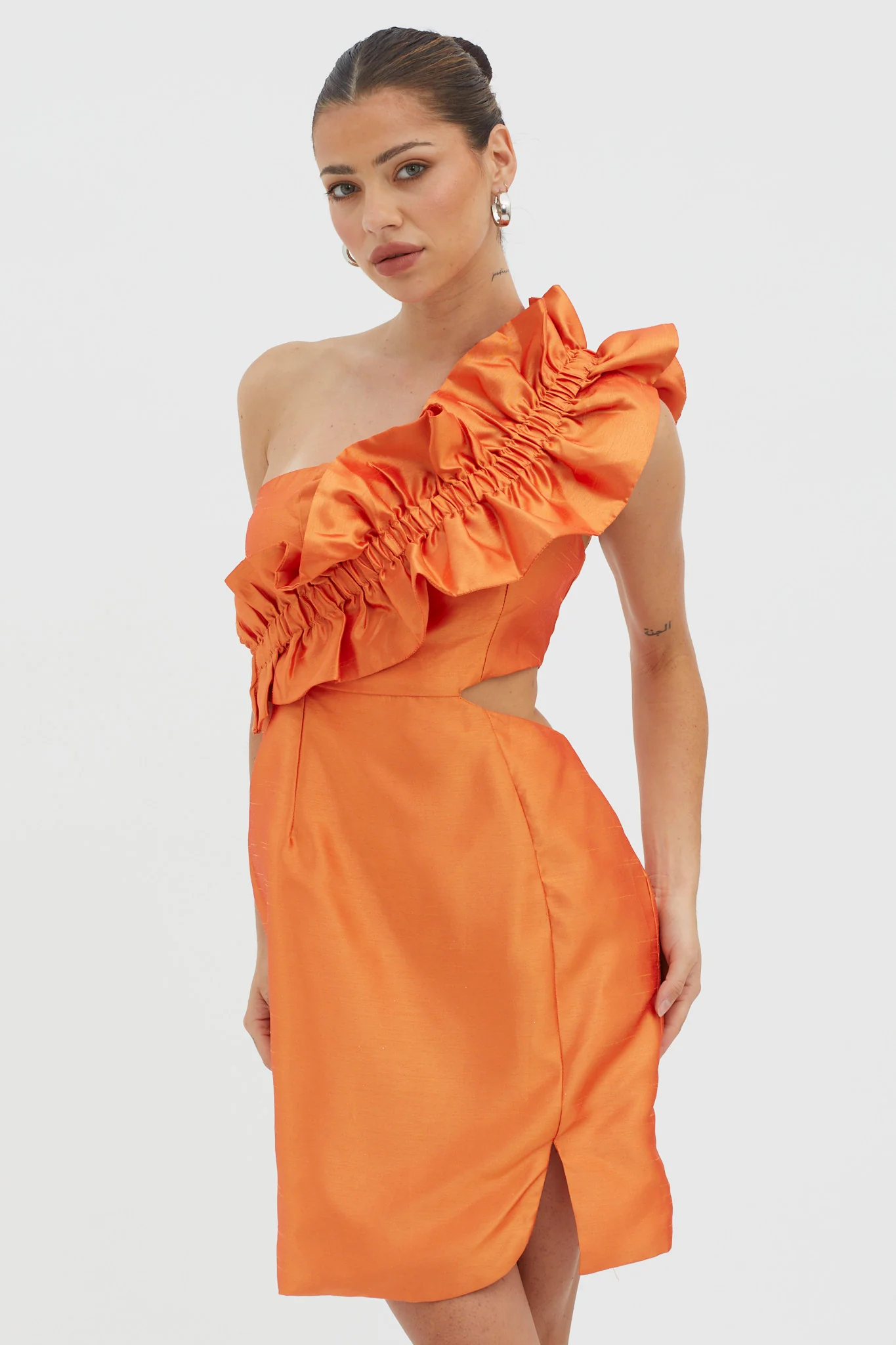 NY Moment Wide Ruffle Shoulder Mini Dress Orange