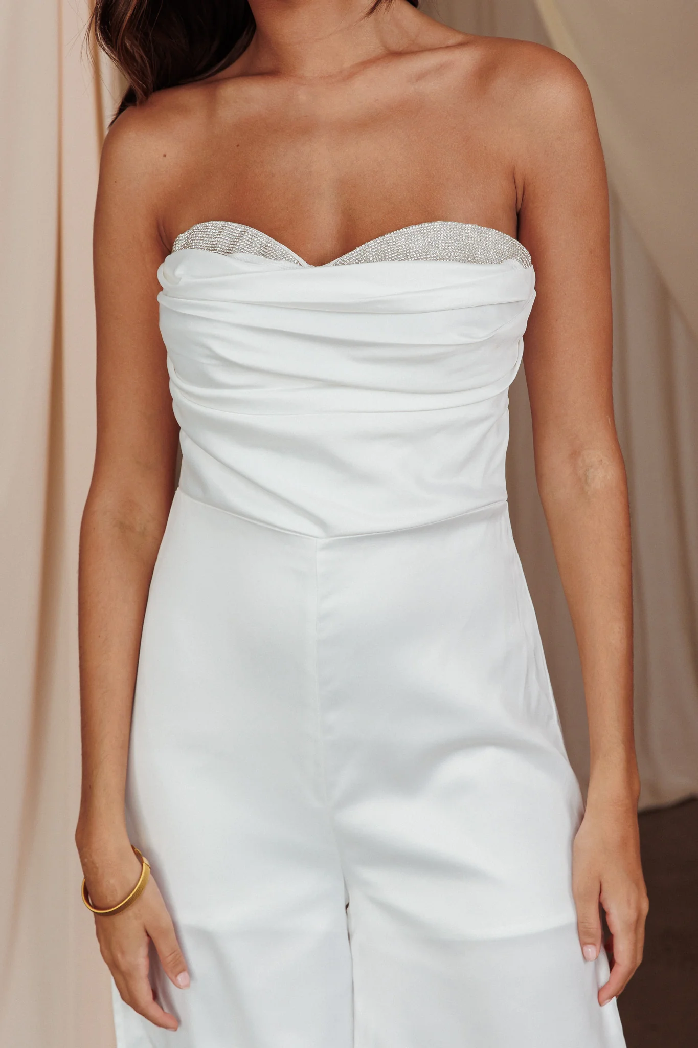 Get Together Side Split Sweetheart Jumpsuit Off White