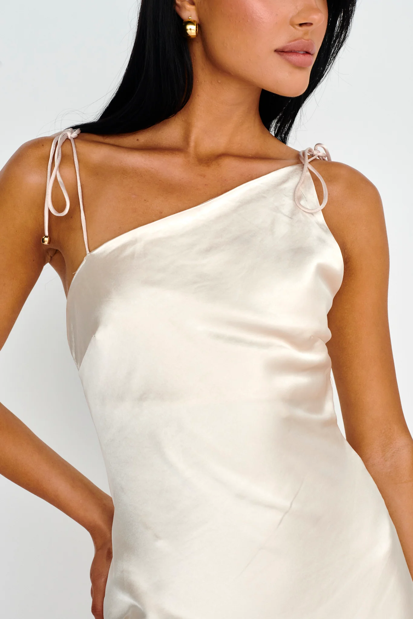 Heart's Desire String-Tie Shoulder Dress Champagne
