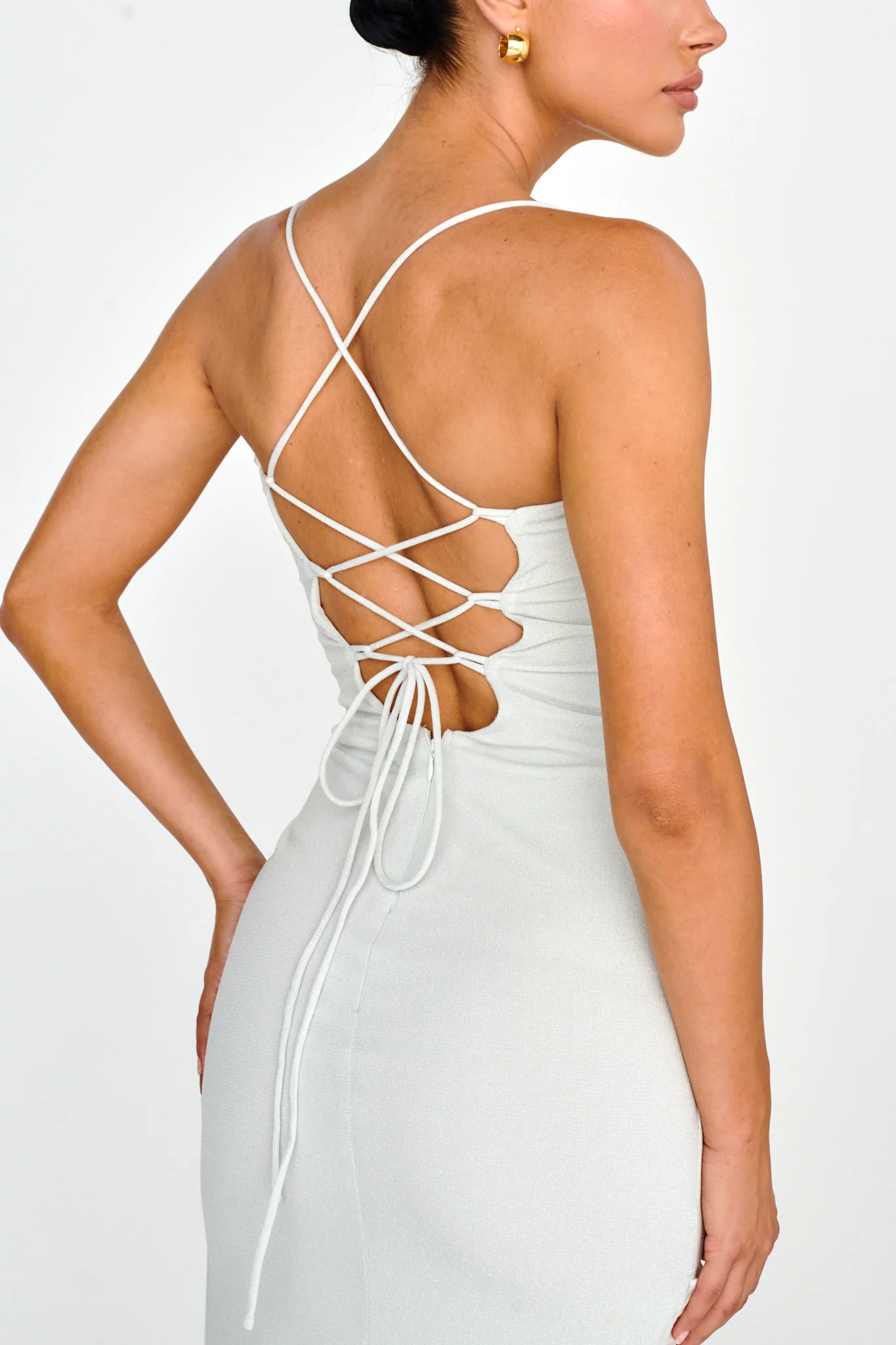 Rosilyn Split Ruffle Midi Dress Silver