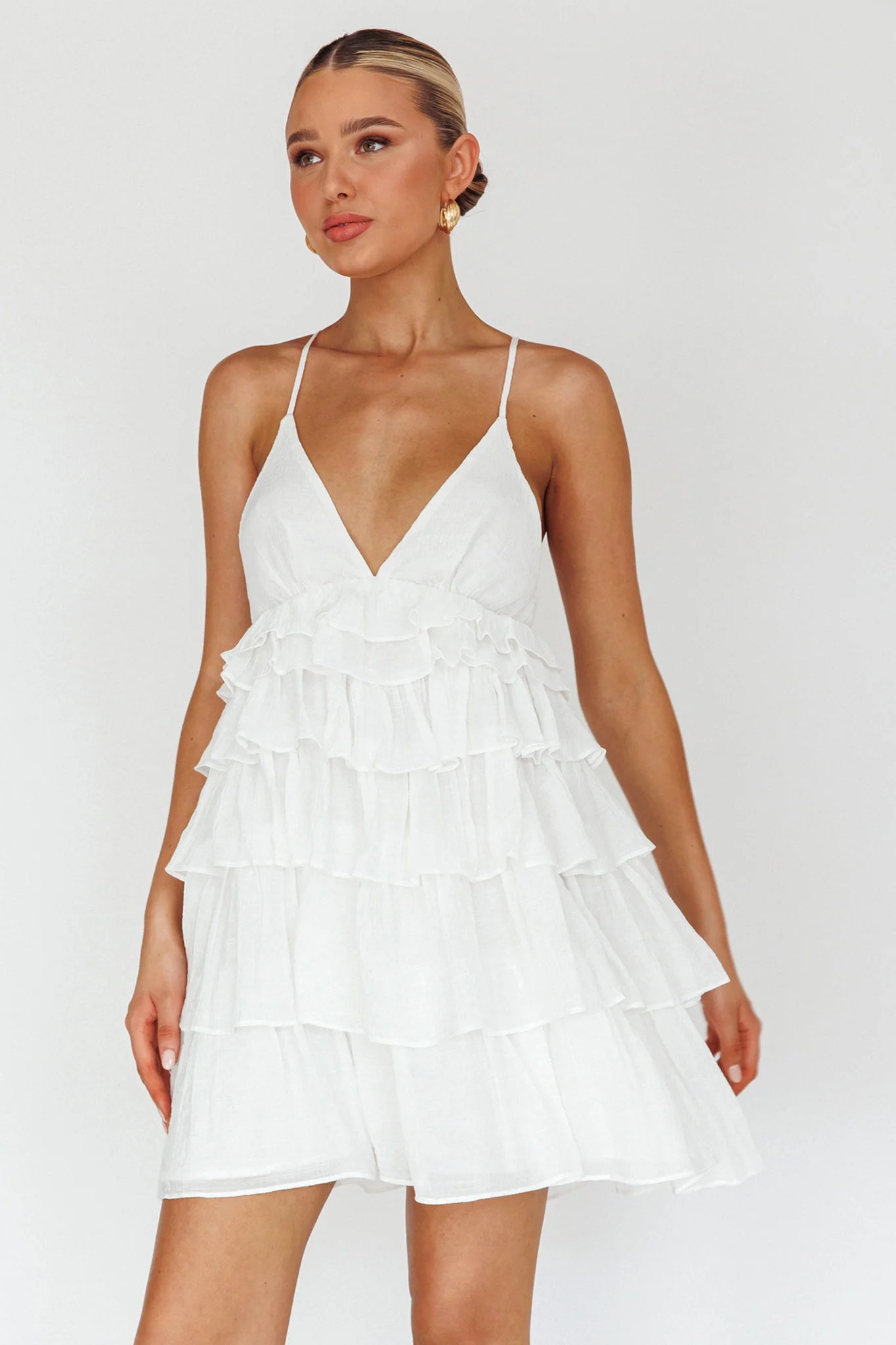 Dellia Tiered Ruffle Mini Dress Off White