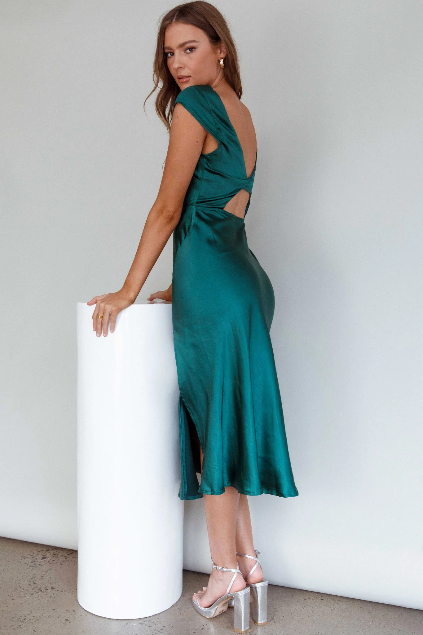 Lucinda Twist Back Midi Dress Jade