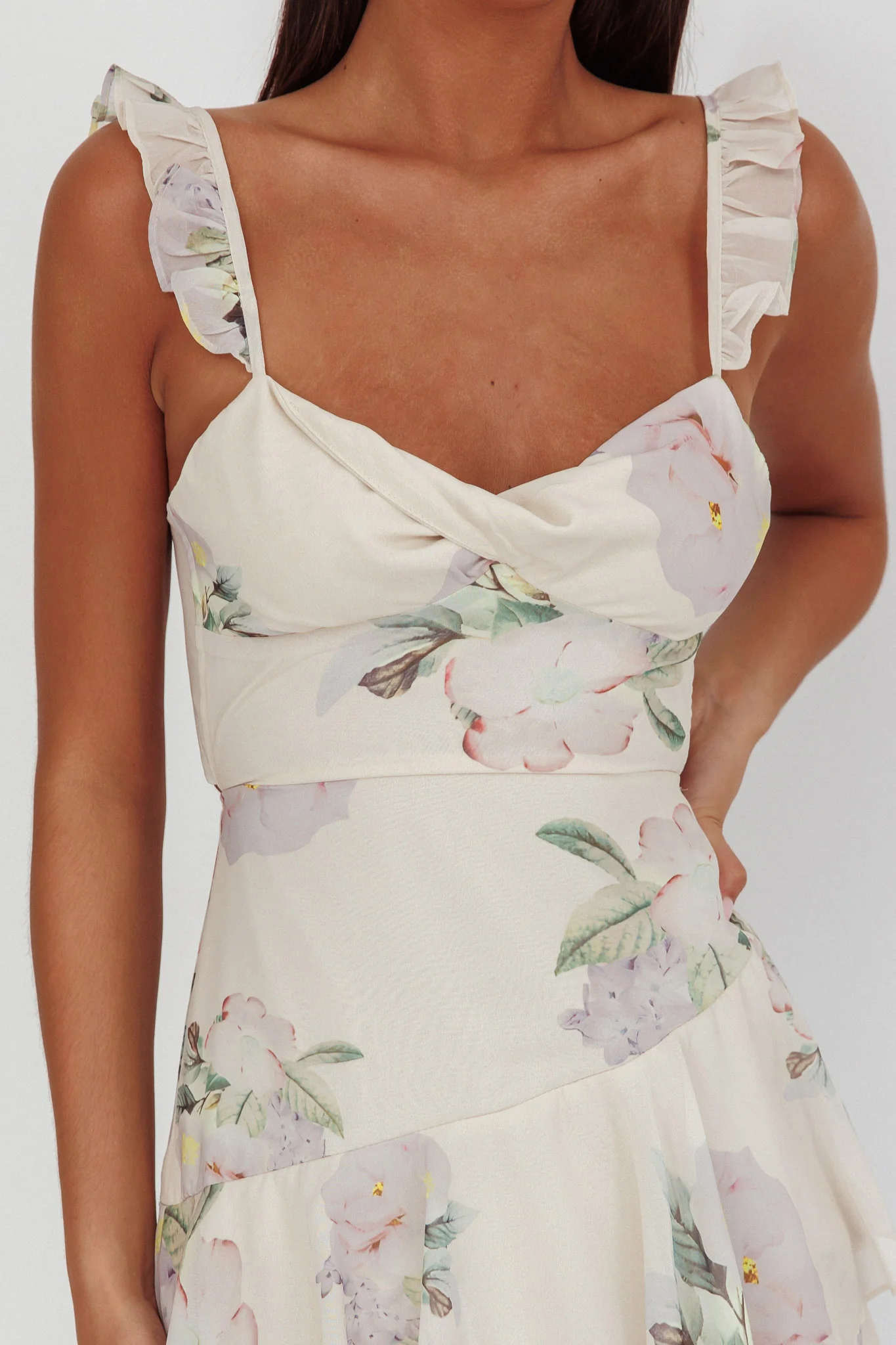 Veda Ruffle Strap Split Maxi Dress Magnolia Cream