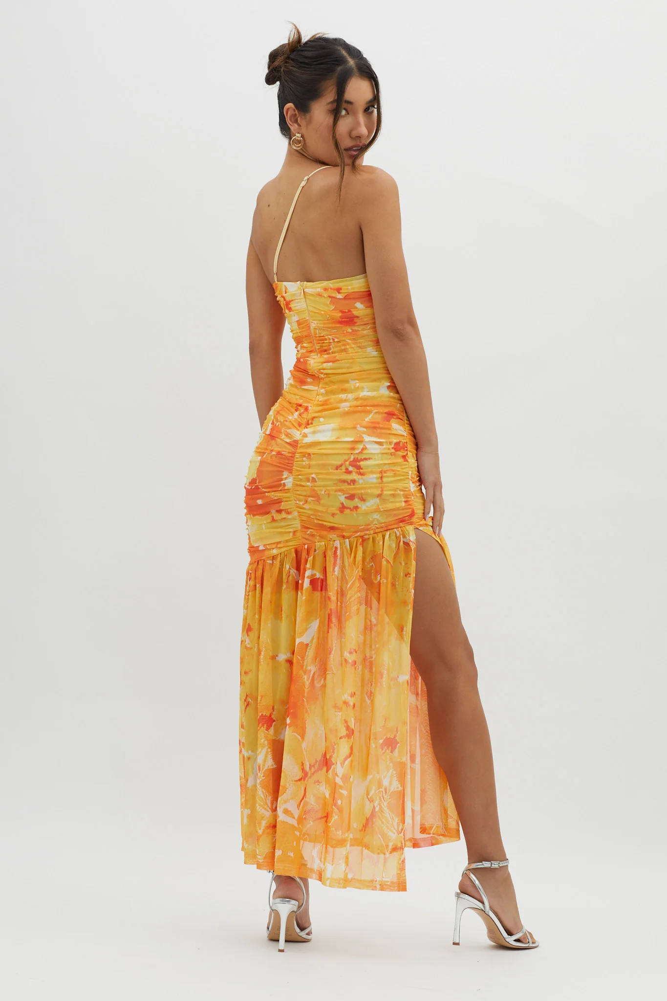 Golden Sun One-Shoulder Ruched Maxi Dress Yellow