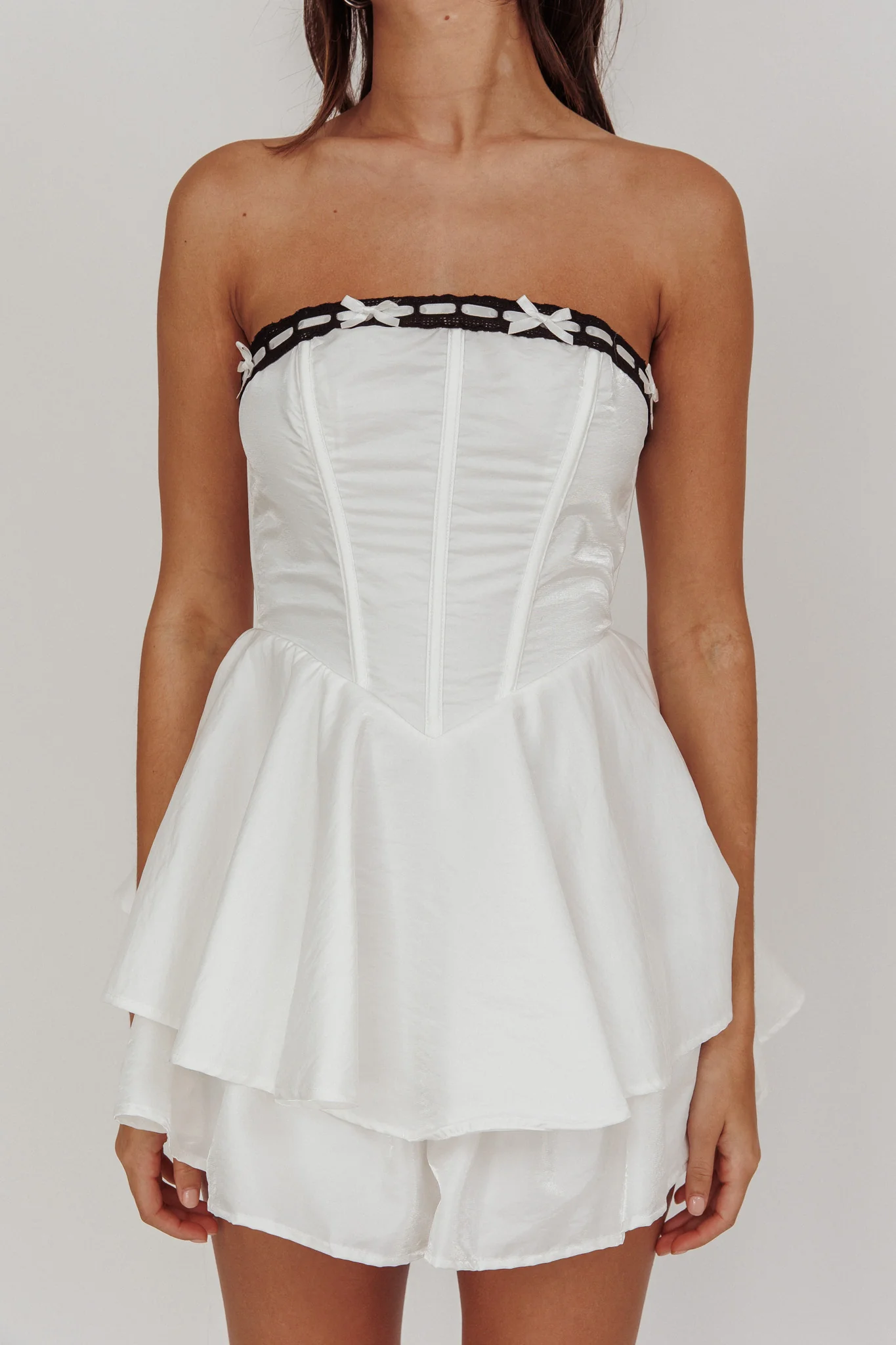 Paris Muse Ribbon Neckline Romper White