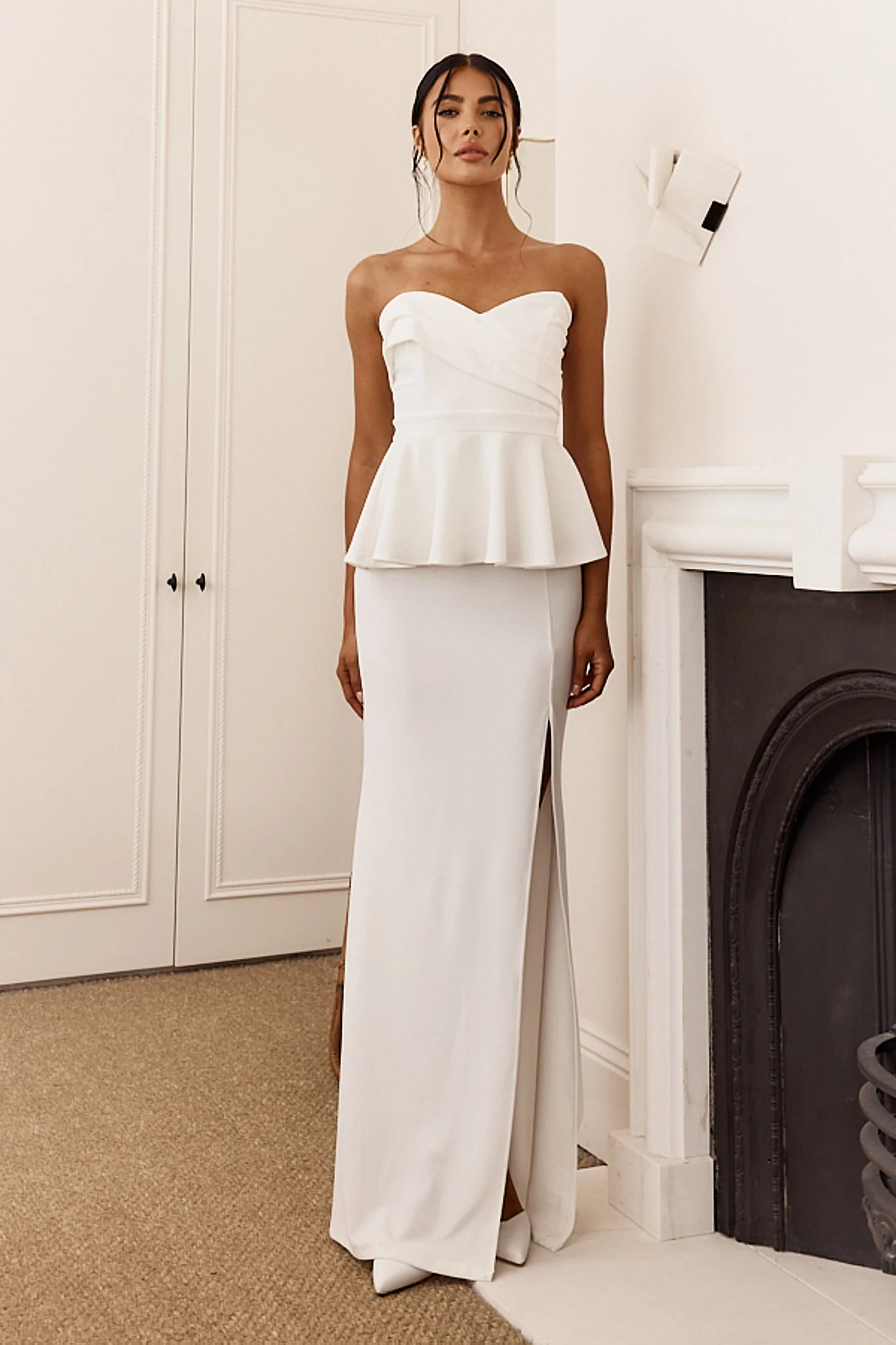 Evergrace Strapless Peplum Maxi Dress Ivory
