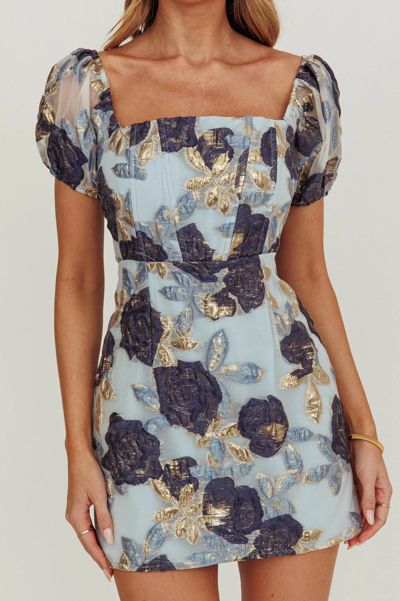 Love To Dream Puff Sleeves Mini Dress Blue