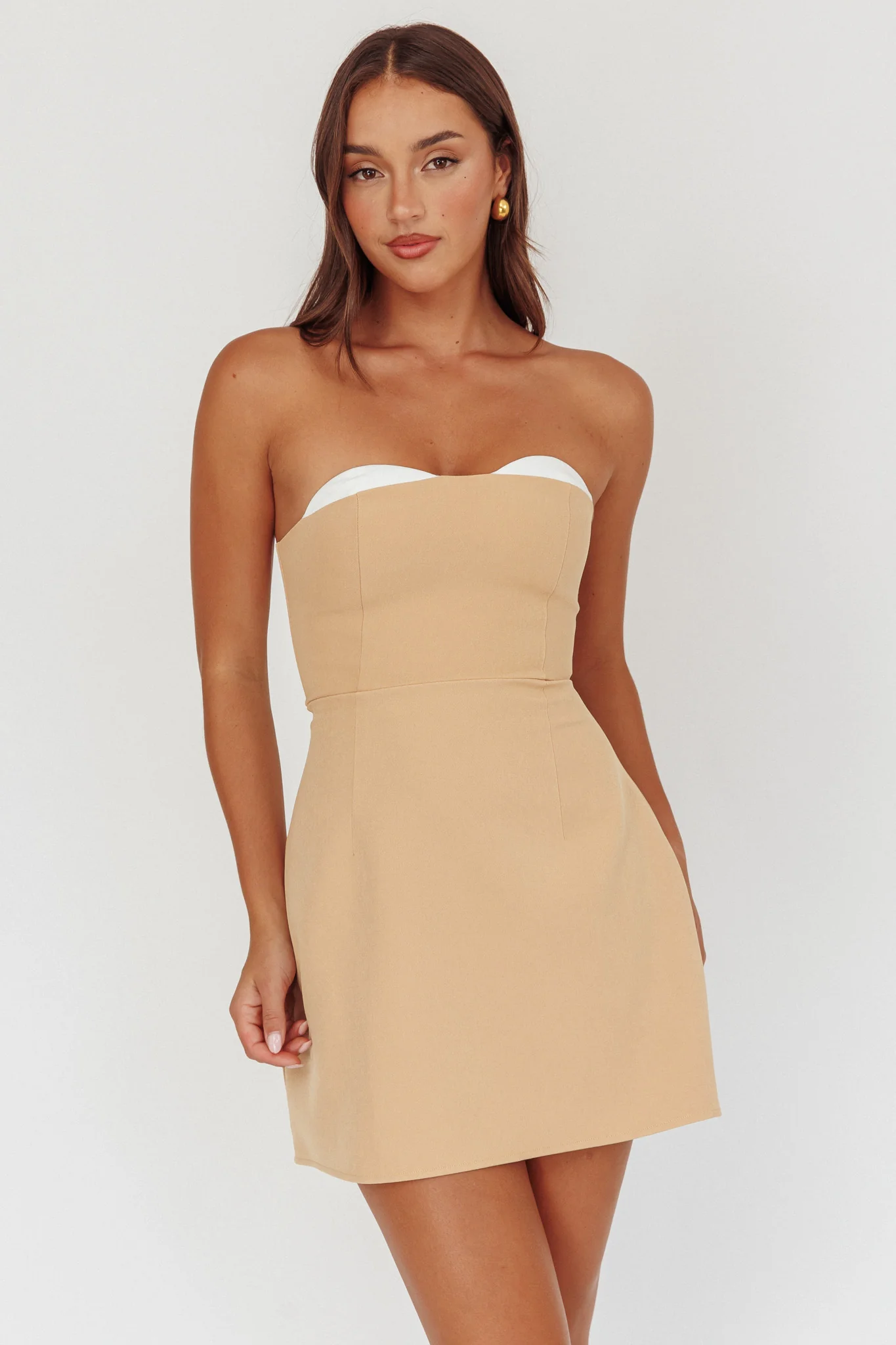 Hillara Strapless Mini Dress Tan