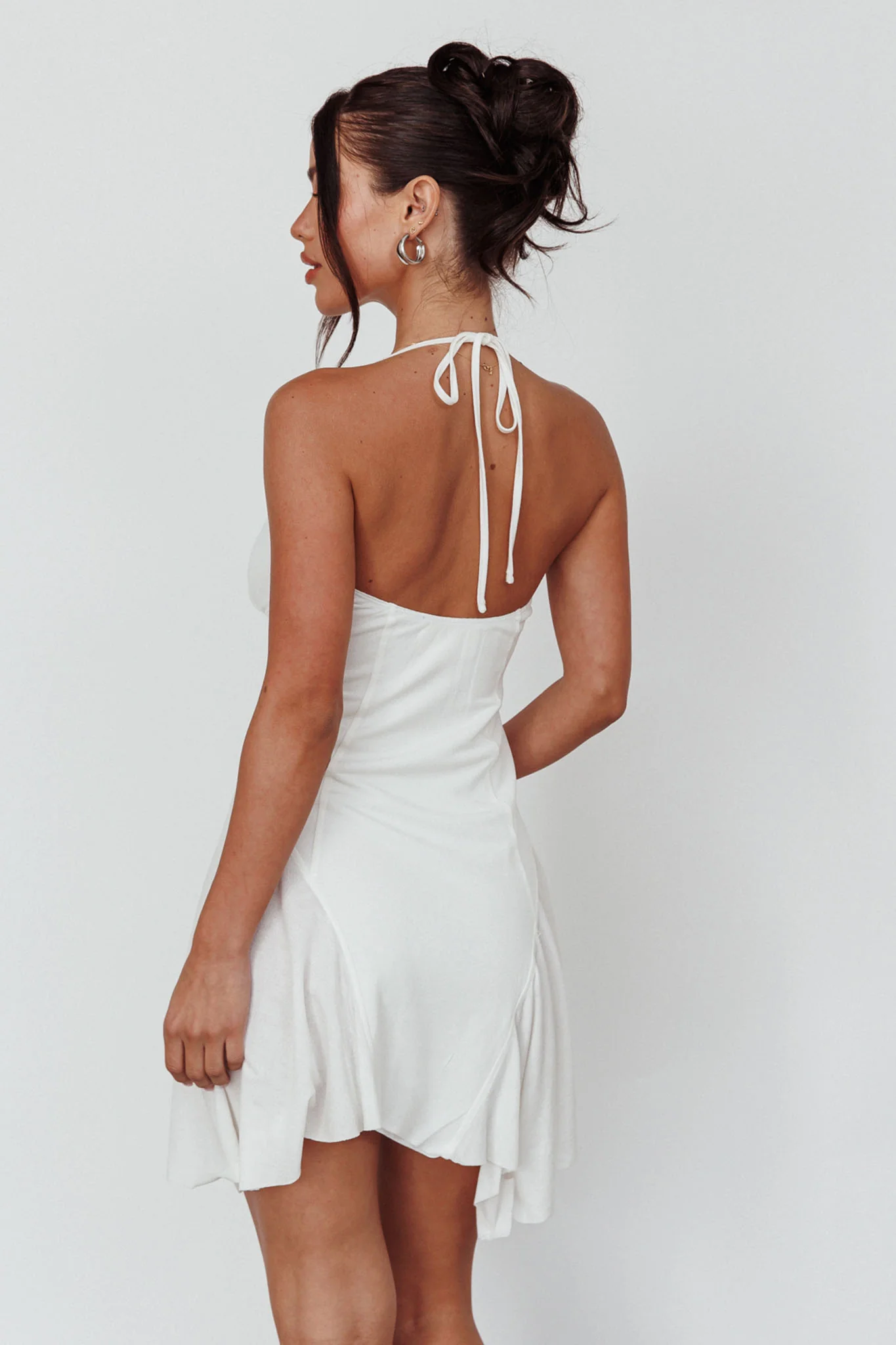 Sidonie Halterneck Godet Hem Mini Dress White