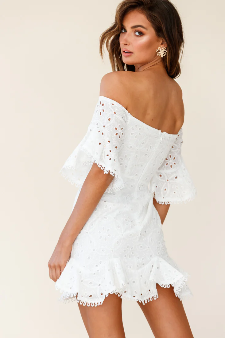 Elissa Off-Shoulder Broderie Anglaise Dress White
