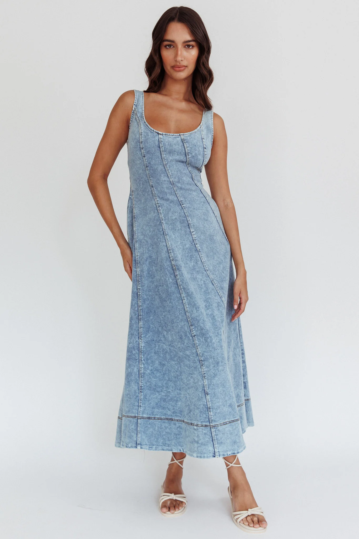 Ellora Side Pocket Midi Dress Denim Blue