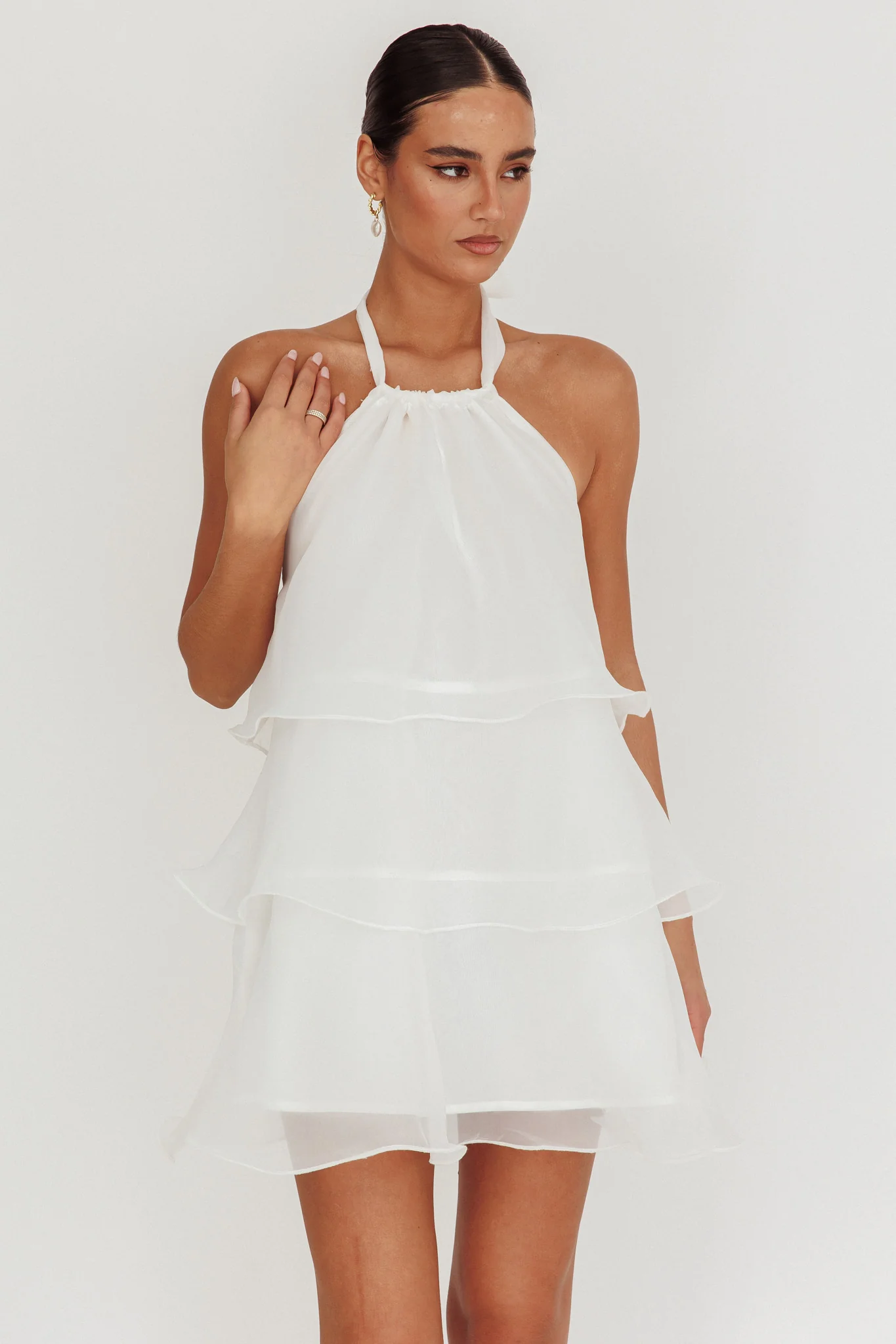 Tulips Tiered Halterneck Mini Dress White