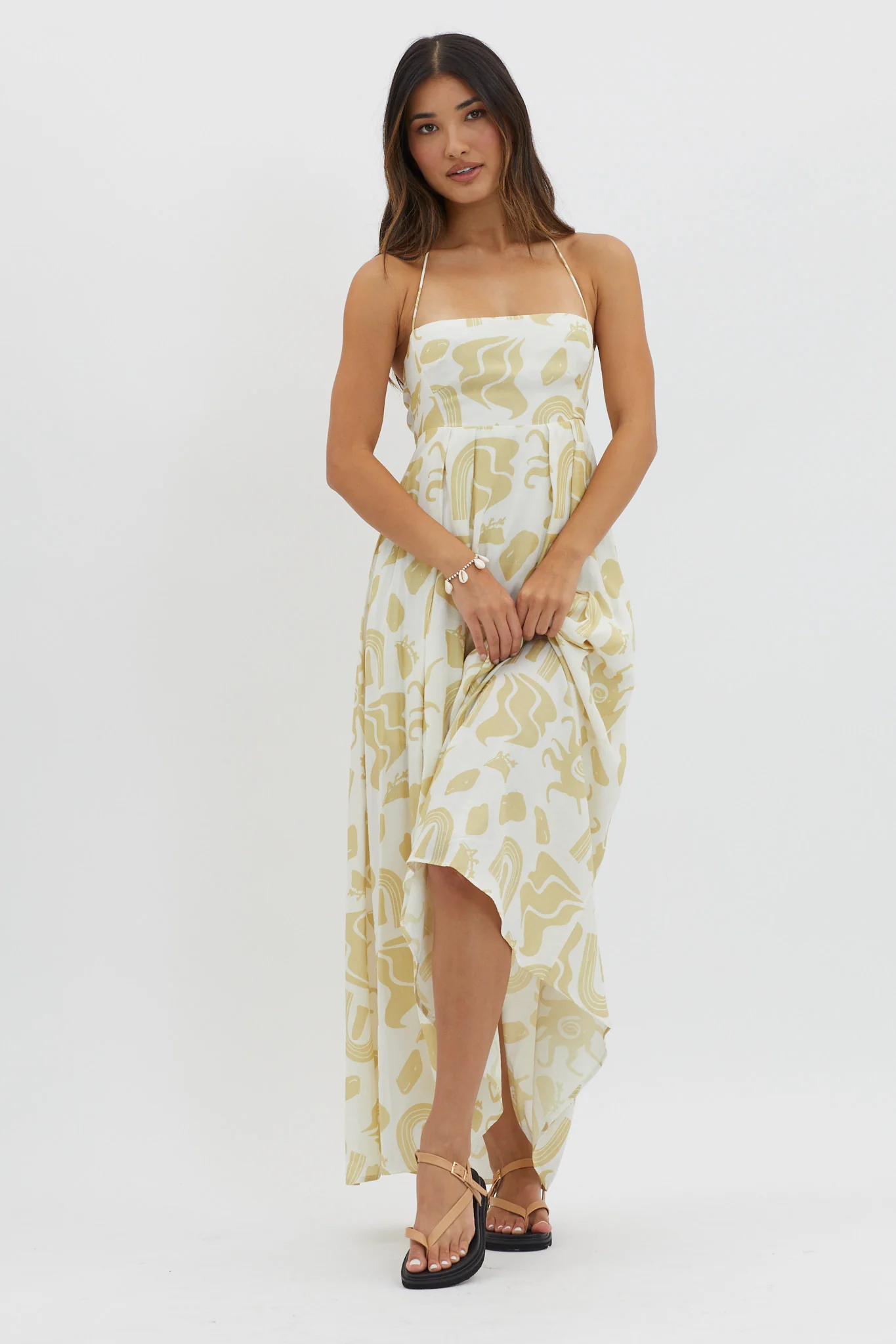 Moreton Halterneck Tied Back Dress Yellow