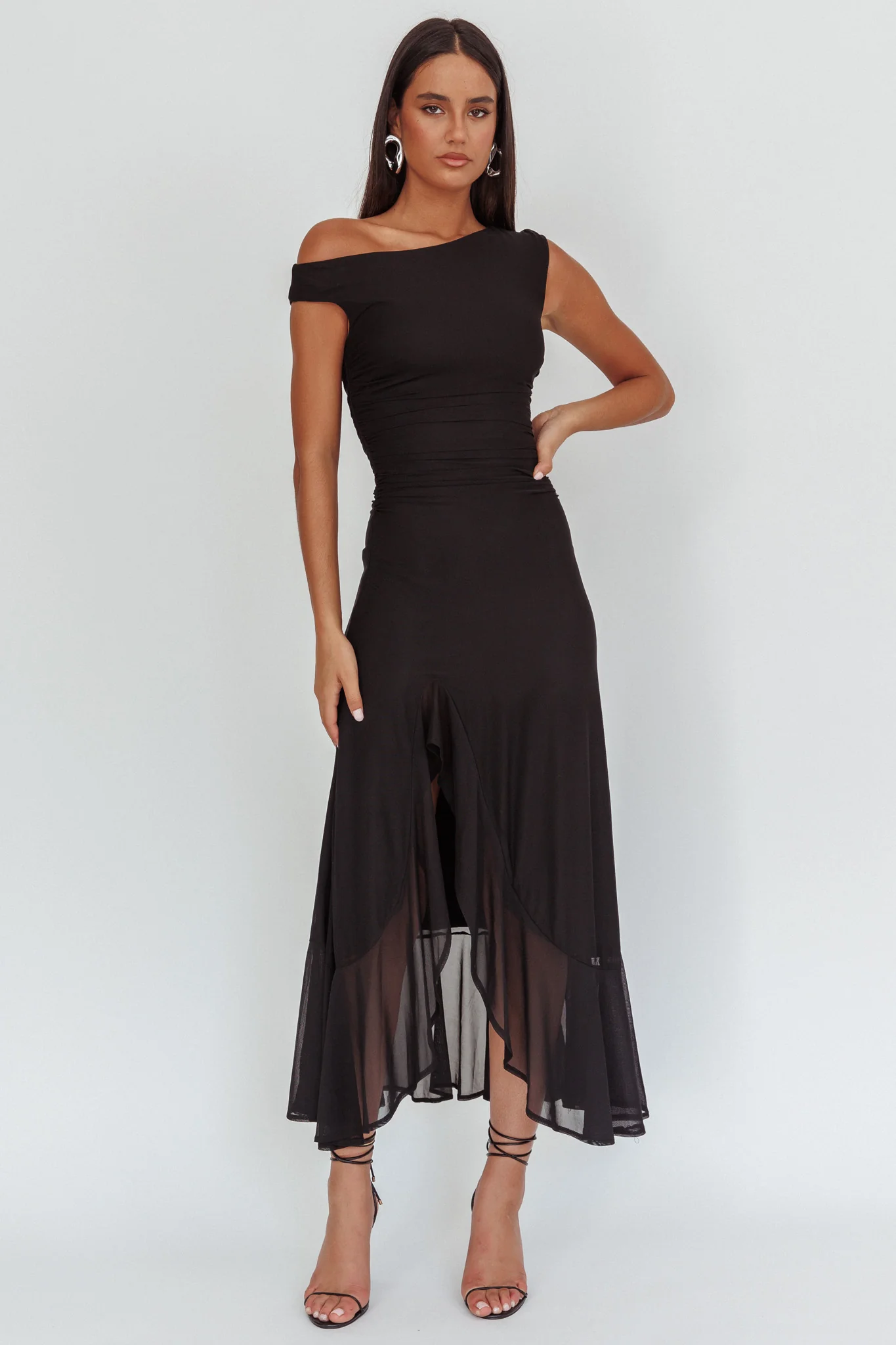 Moonlit Magic Asymmetric Neckline Maxi Dress Black