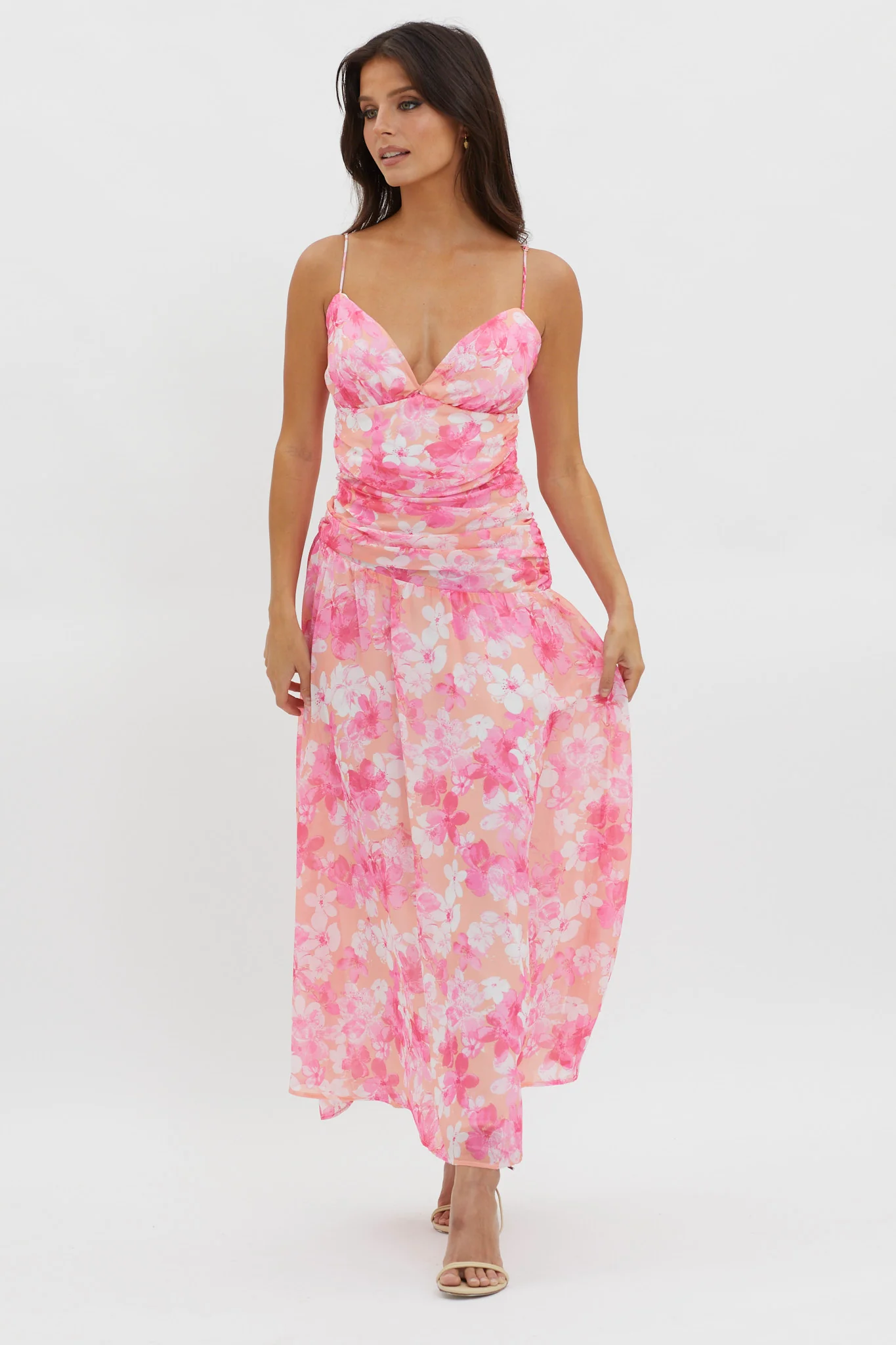 So Blessed Ruched Waist Maxi Dress Pink