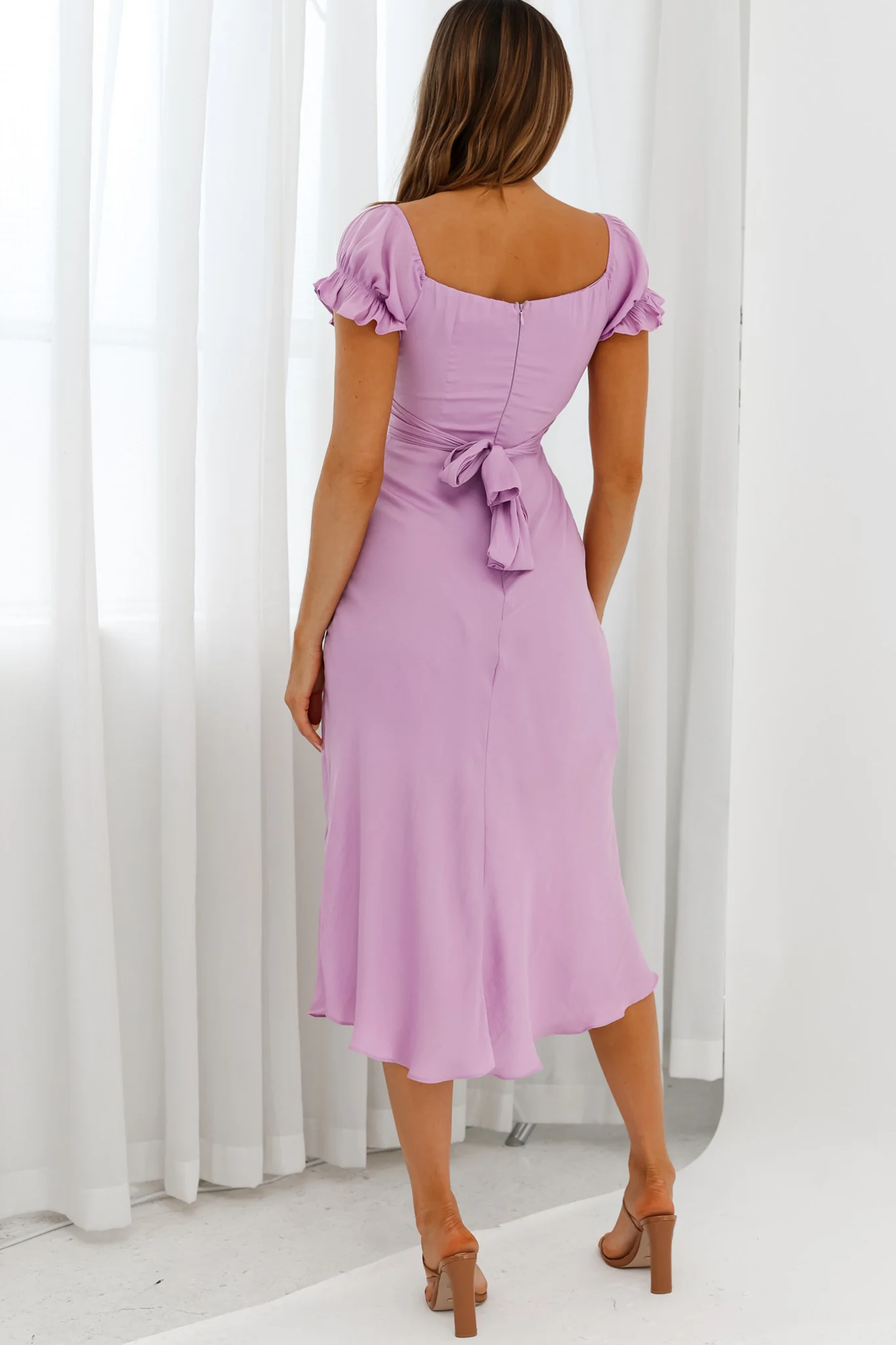 Linka Off-Shoulder Tie Back Midi Dress Lilac