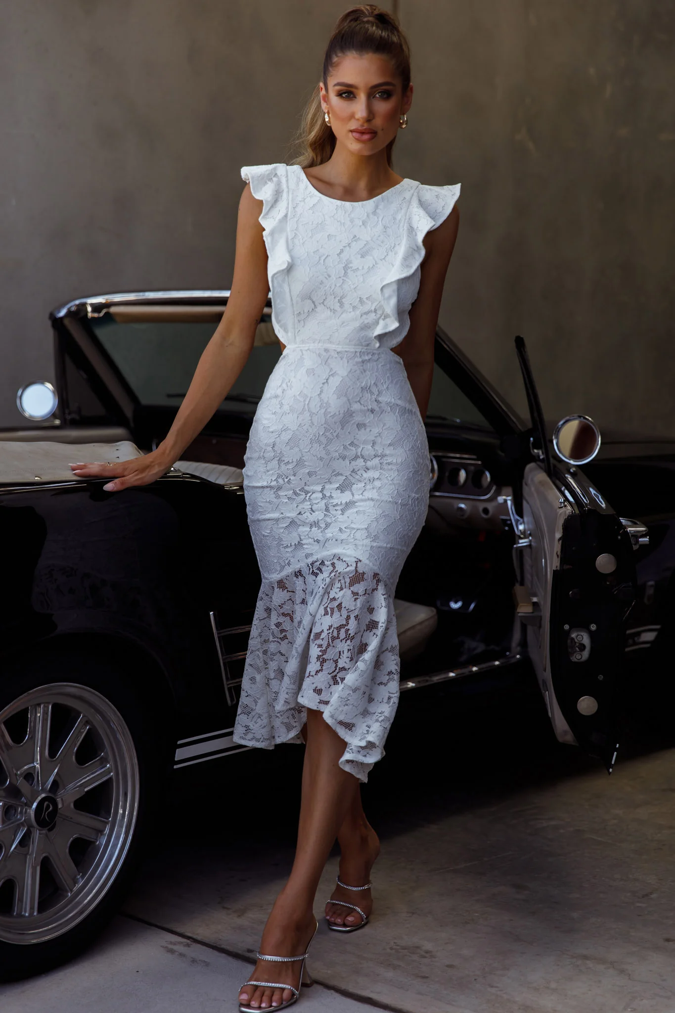 Jackie Pinafore Floral Lace Dress White