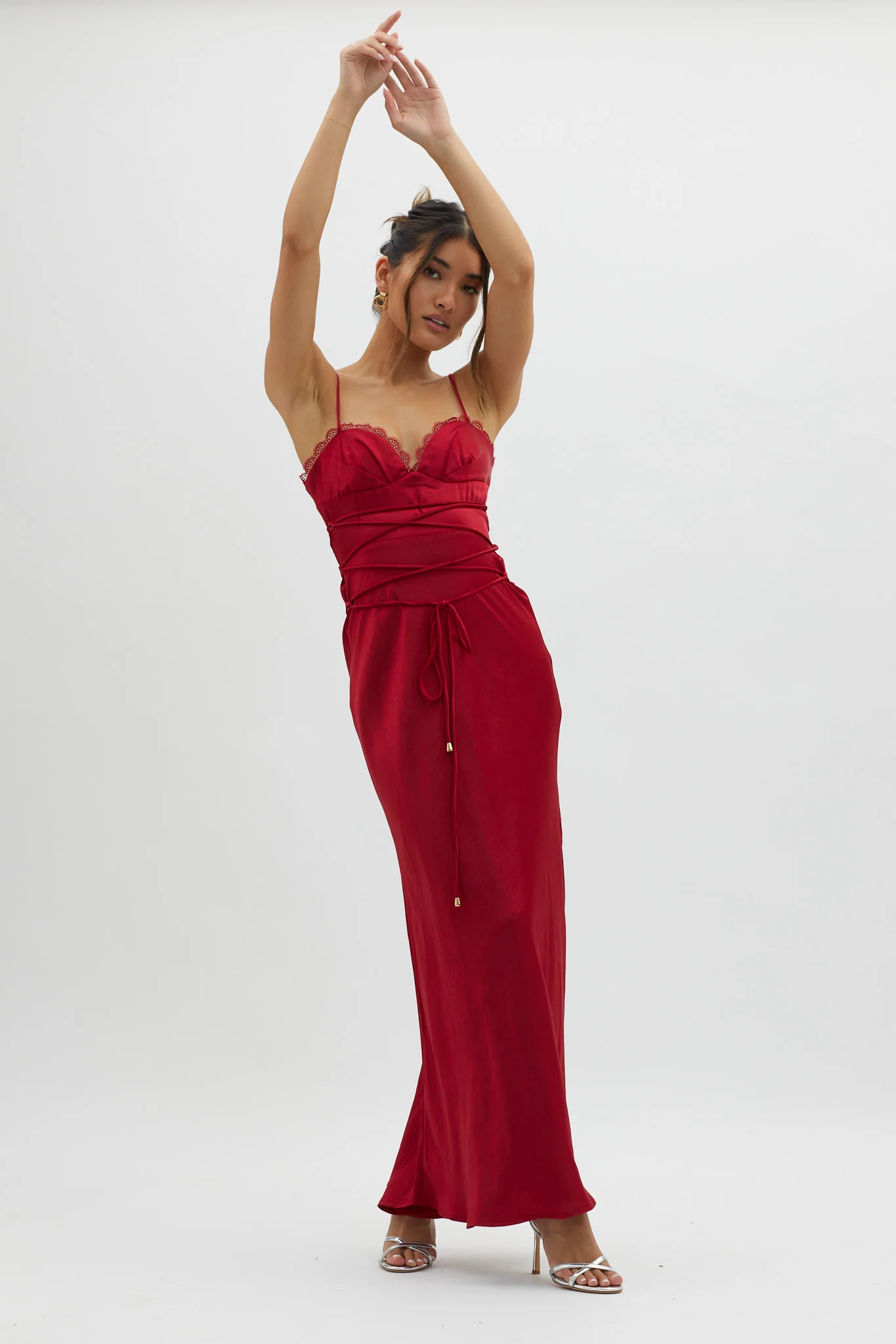 Silver Lining String Tie Waist Dress Red