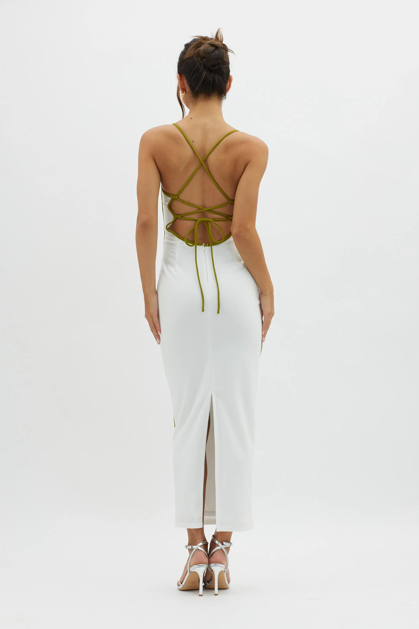 Future Awaits Lace-Up Back Midi Dress White