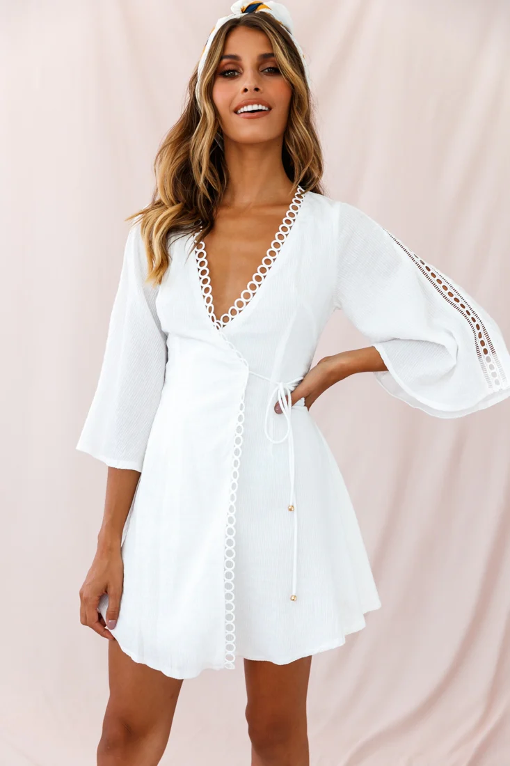 Jadee Bell Sleeve Wrap Dress White