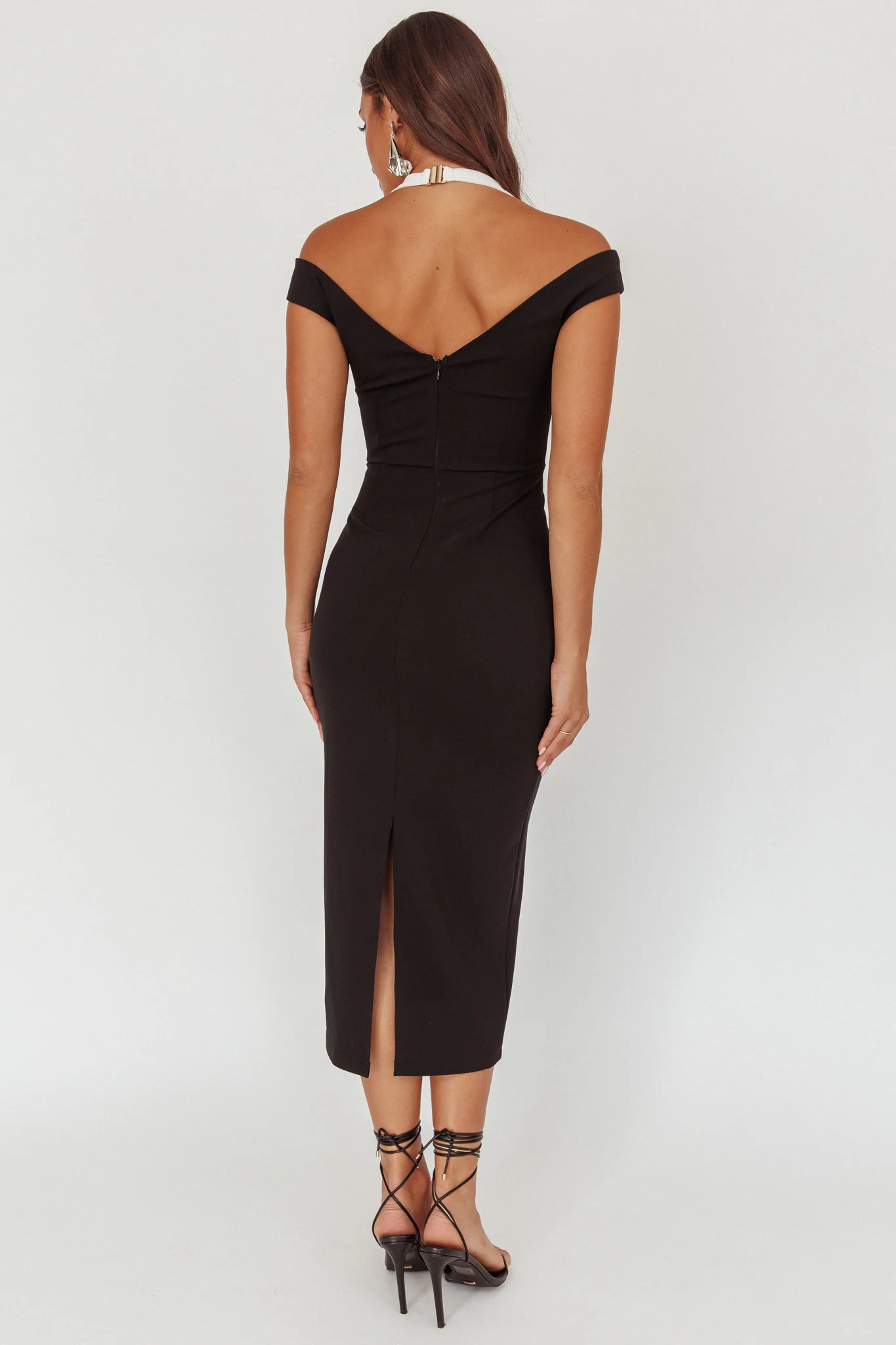 Tyla Contrast Mesh Halter Midi Dress Black