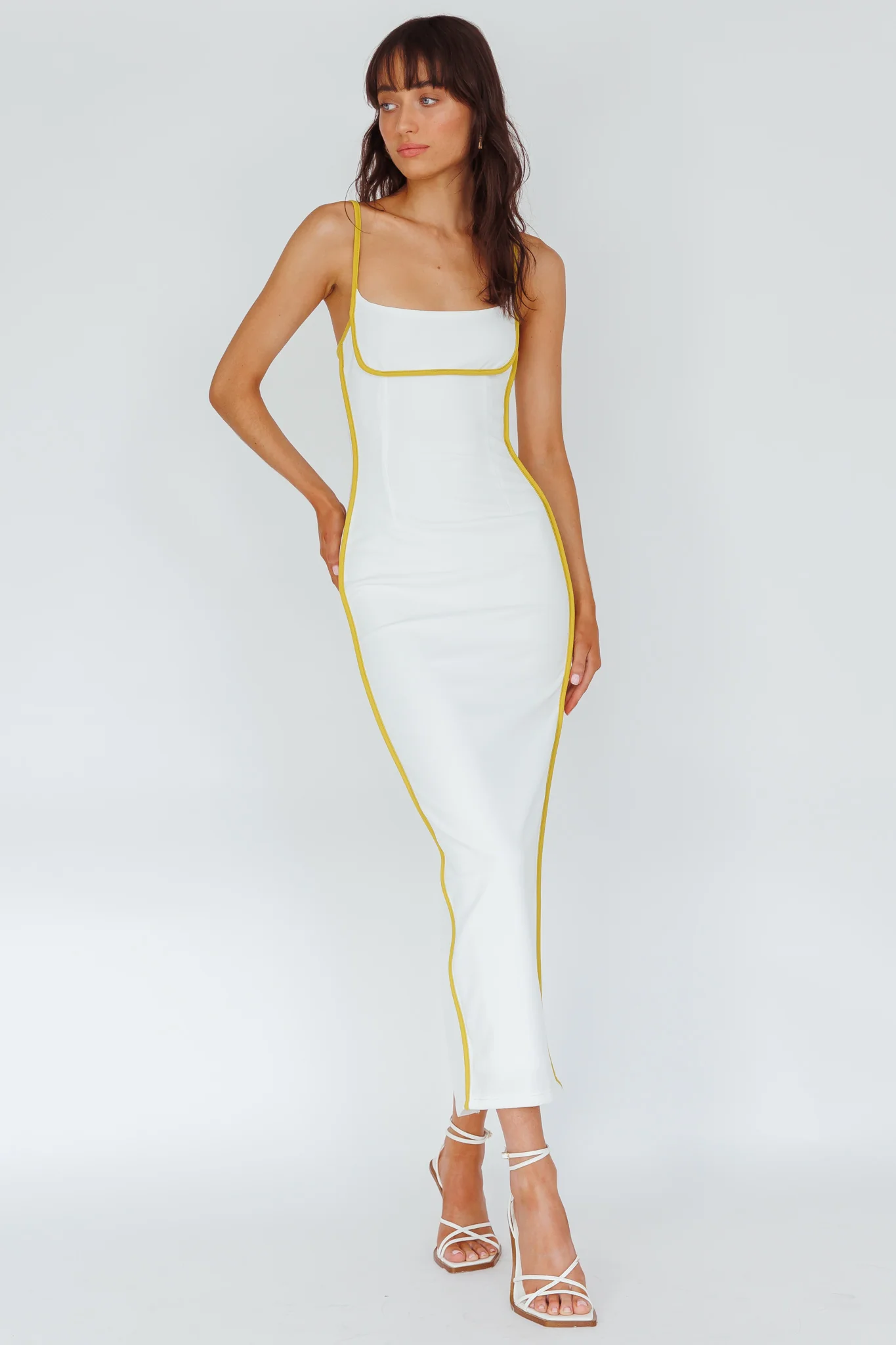 Sunny Coast Piping Trim Maxi Dress White/Yellow