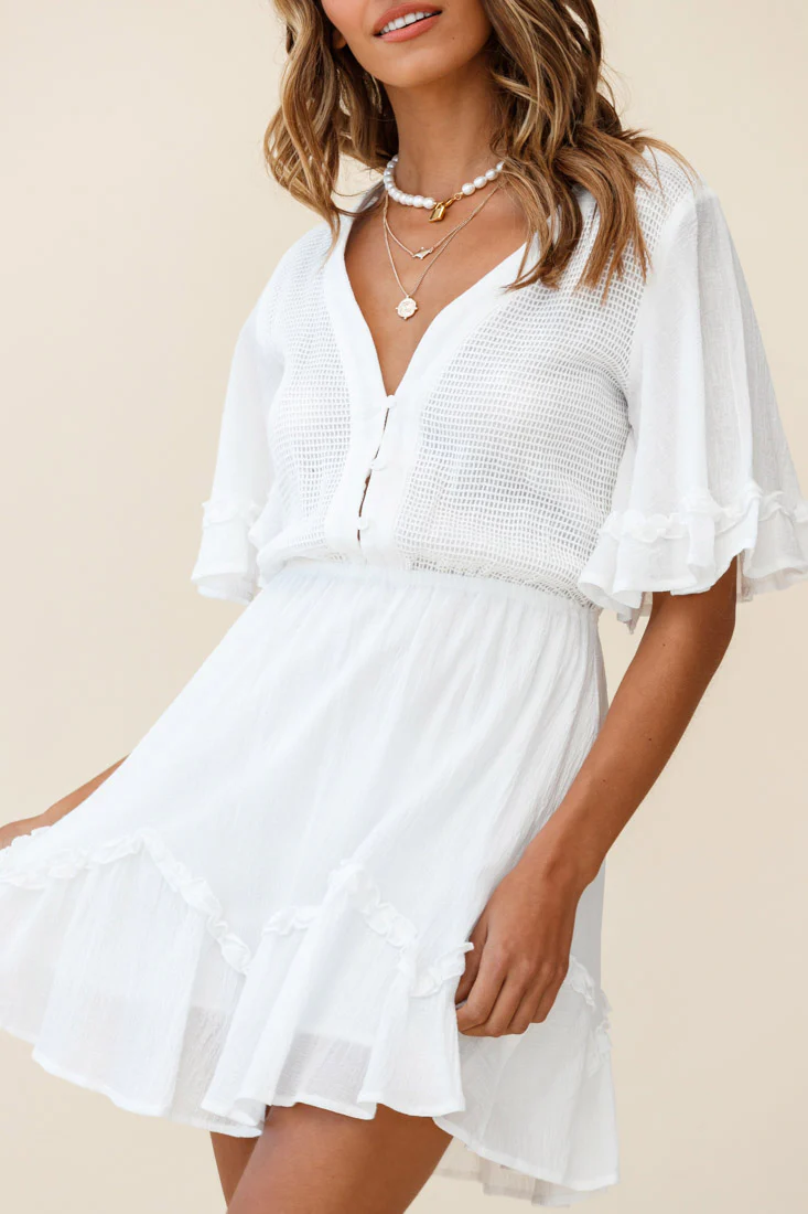 Play It Again Bust Placket Mesh Detail Dress White
