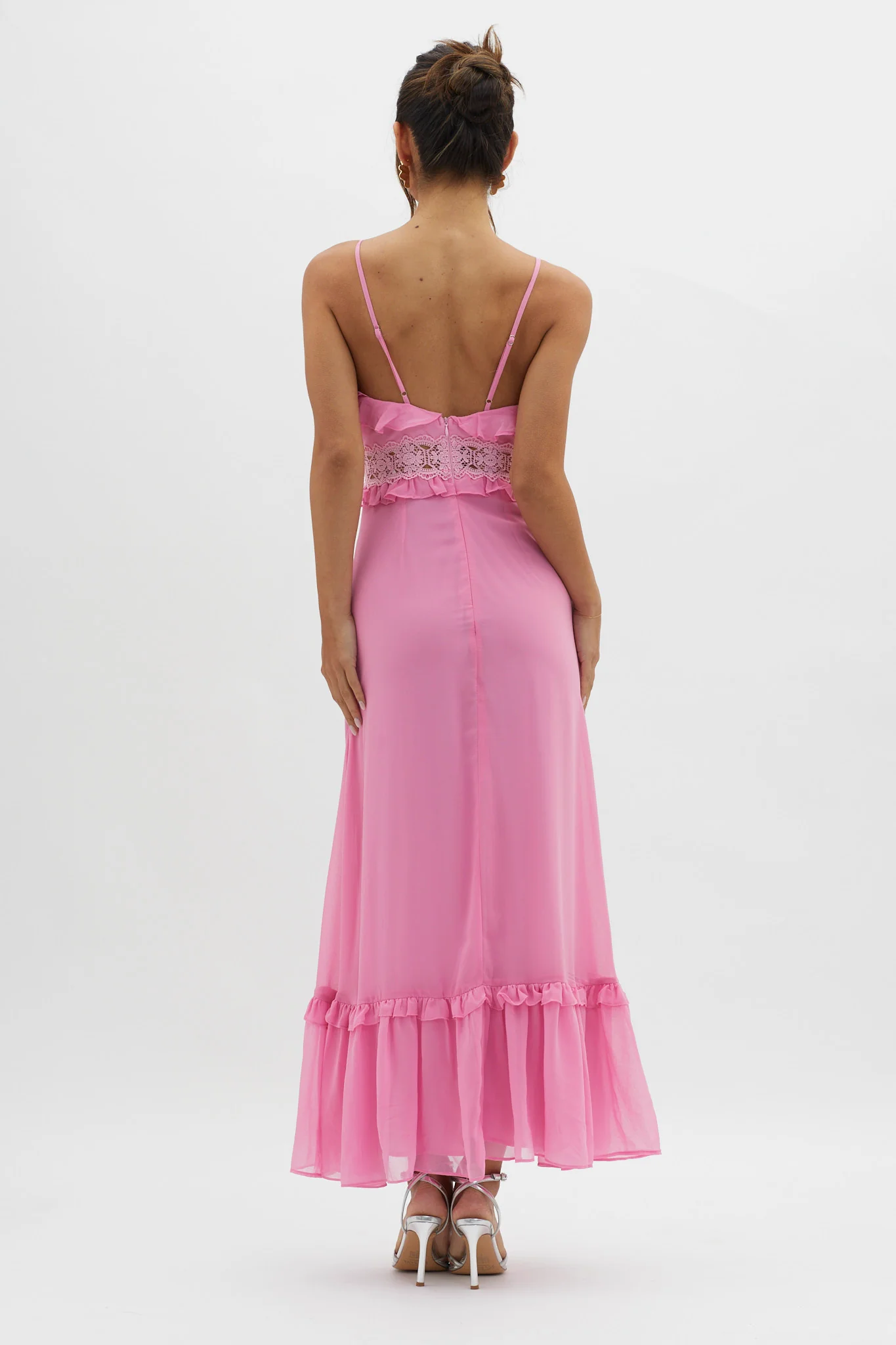 Spirited Ruffle Bust Maxi Dress Pink