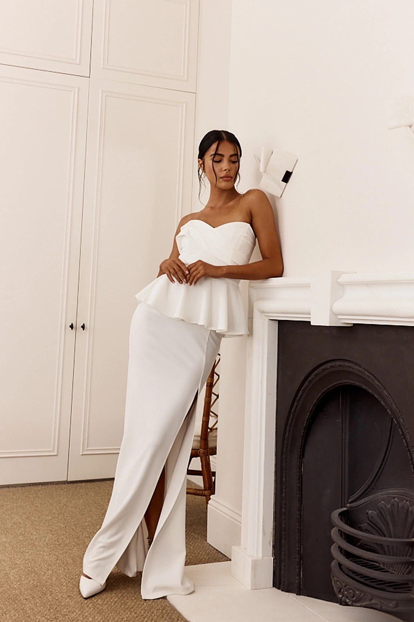 Evergrace Strapless Peplum Maxi Dress Ivory