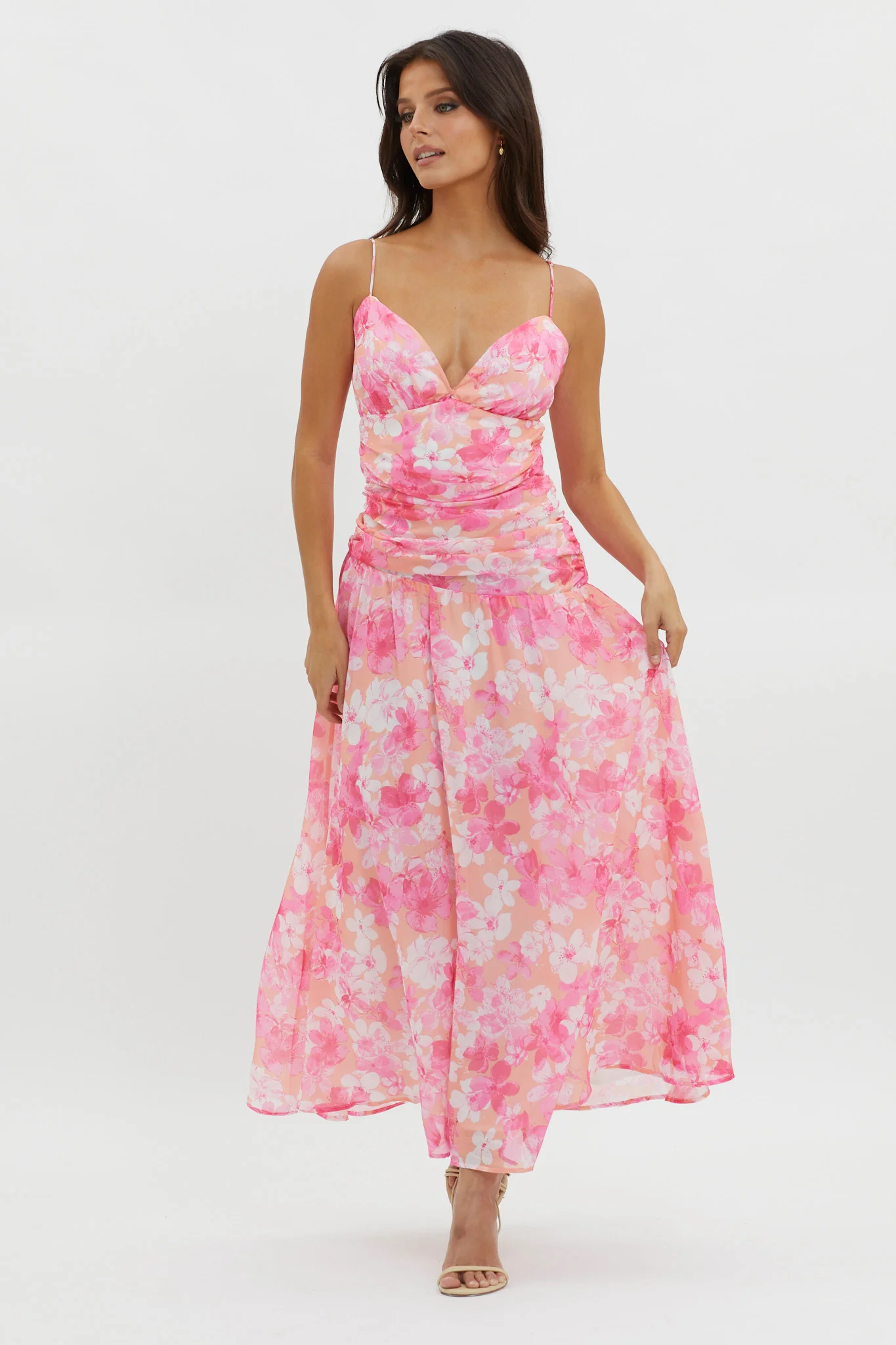 So Blessed Ruched Waist Maxi Dress Pink