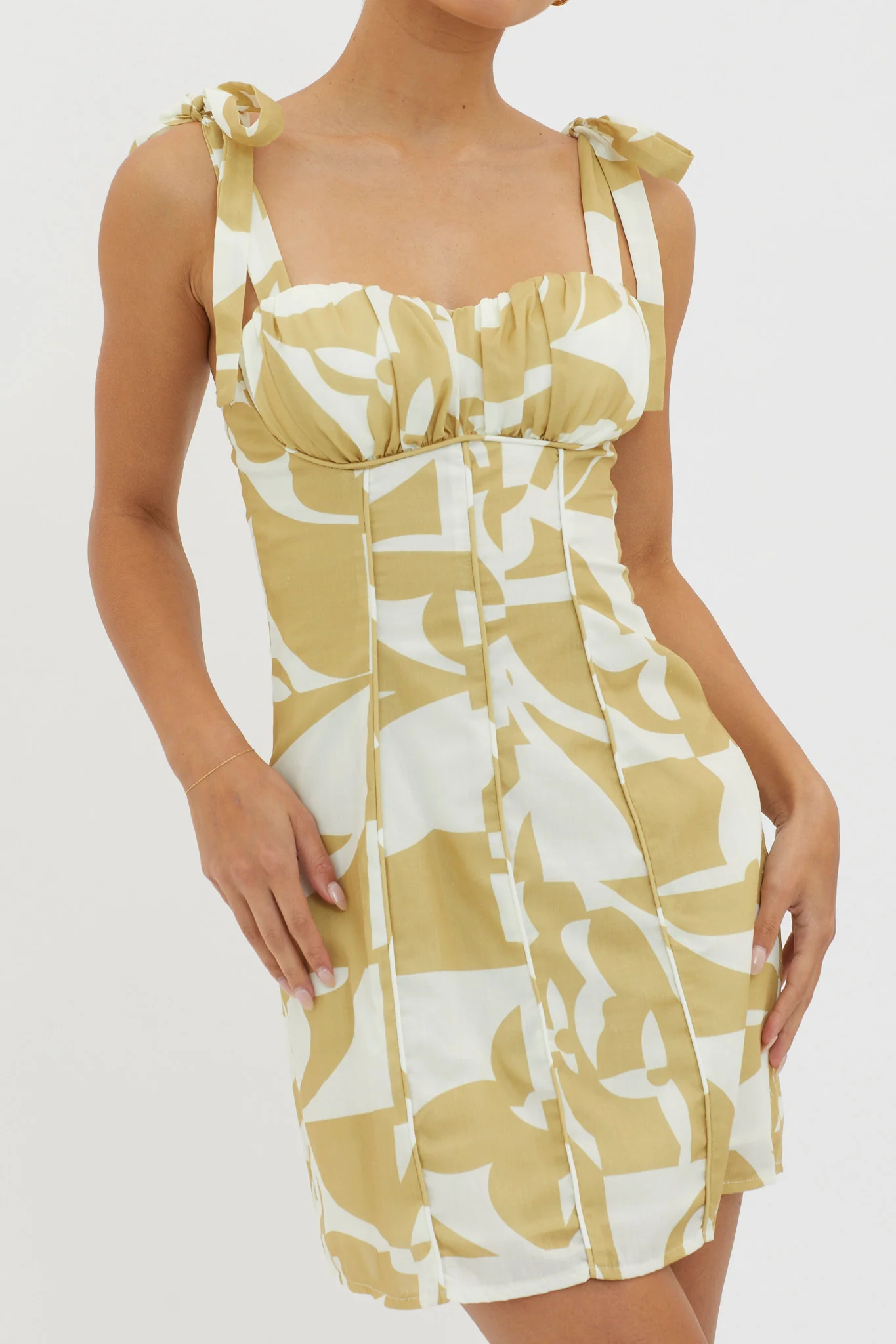 Harrison Tied Shoulder Mini Dress Print Yellow
