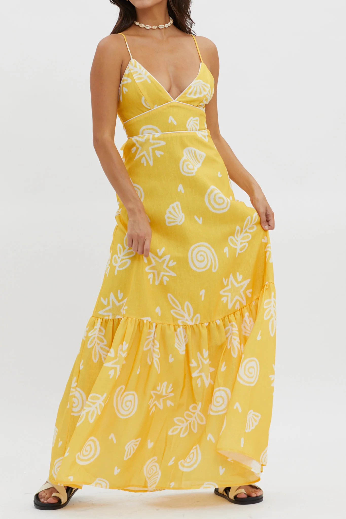 Later Days Cami Strap Maxi Dress Print Yellow
