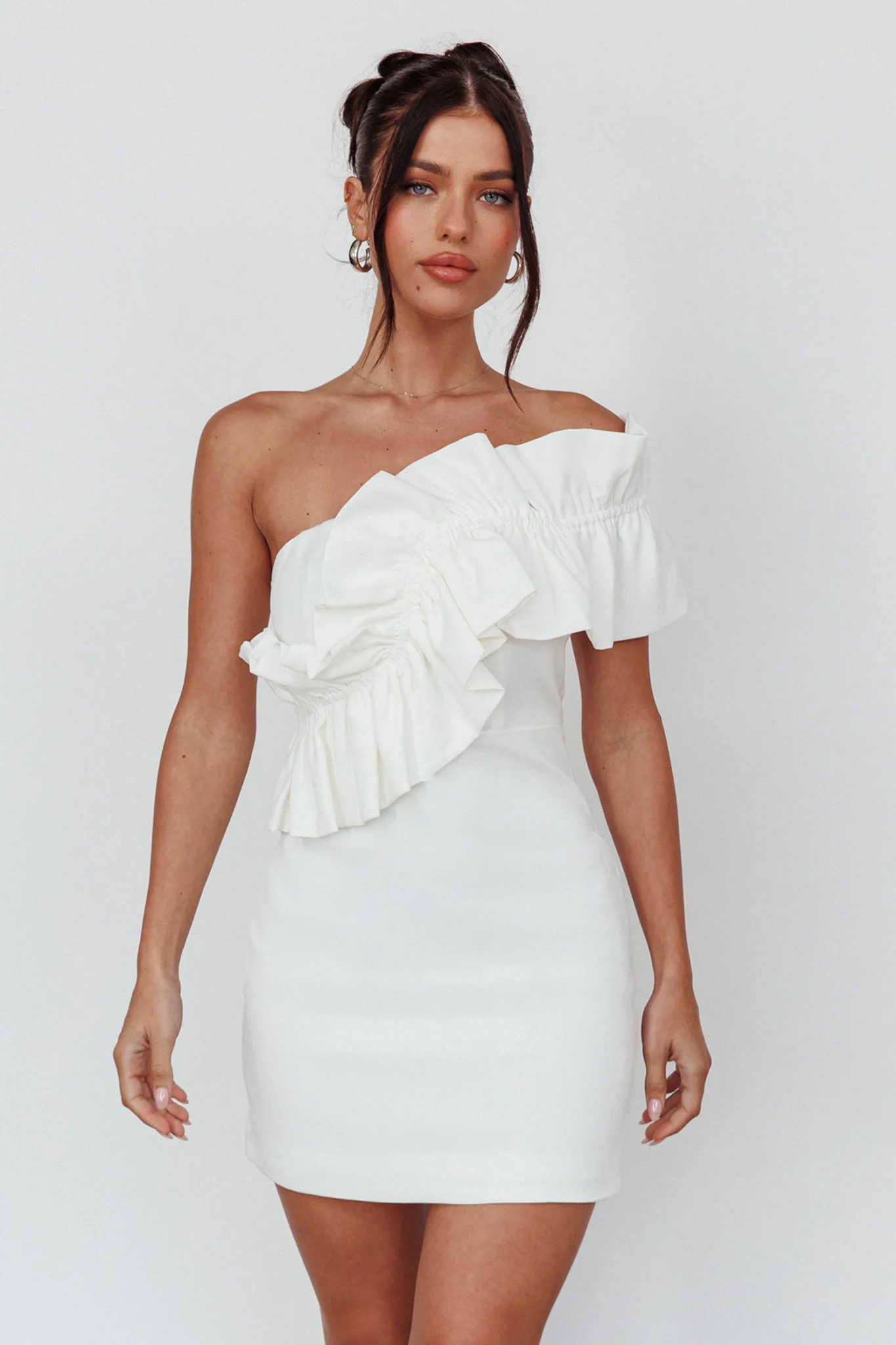 Grecca One-Shoulder Mini Dress Off White