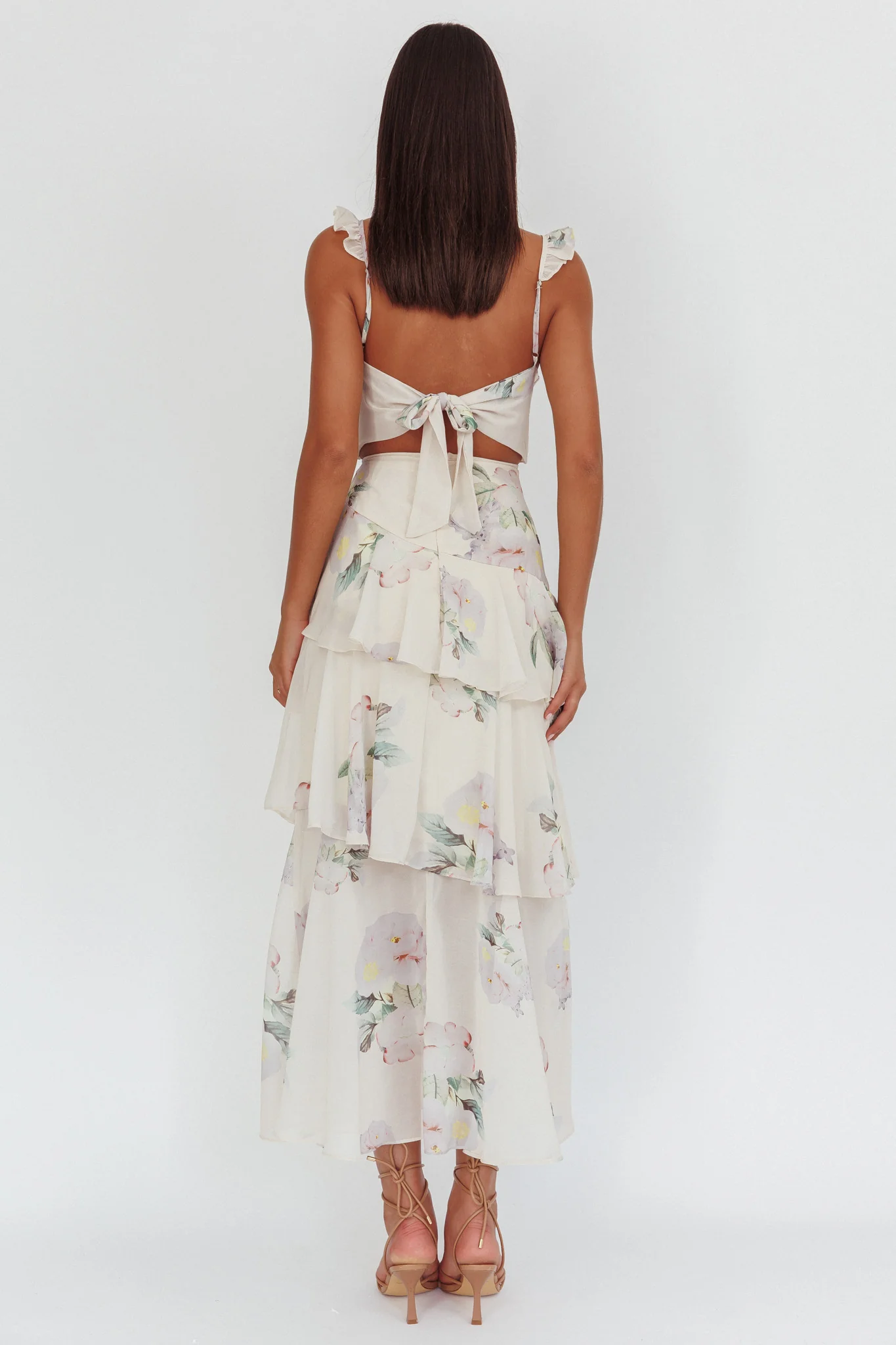 Veda Ruffle Strap Split Maxi Dress Magnolia Cream