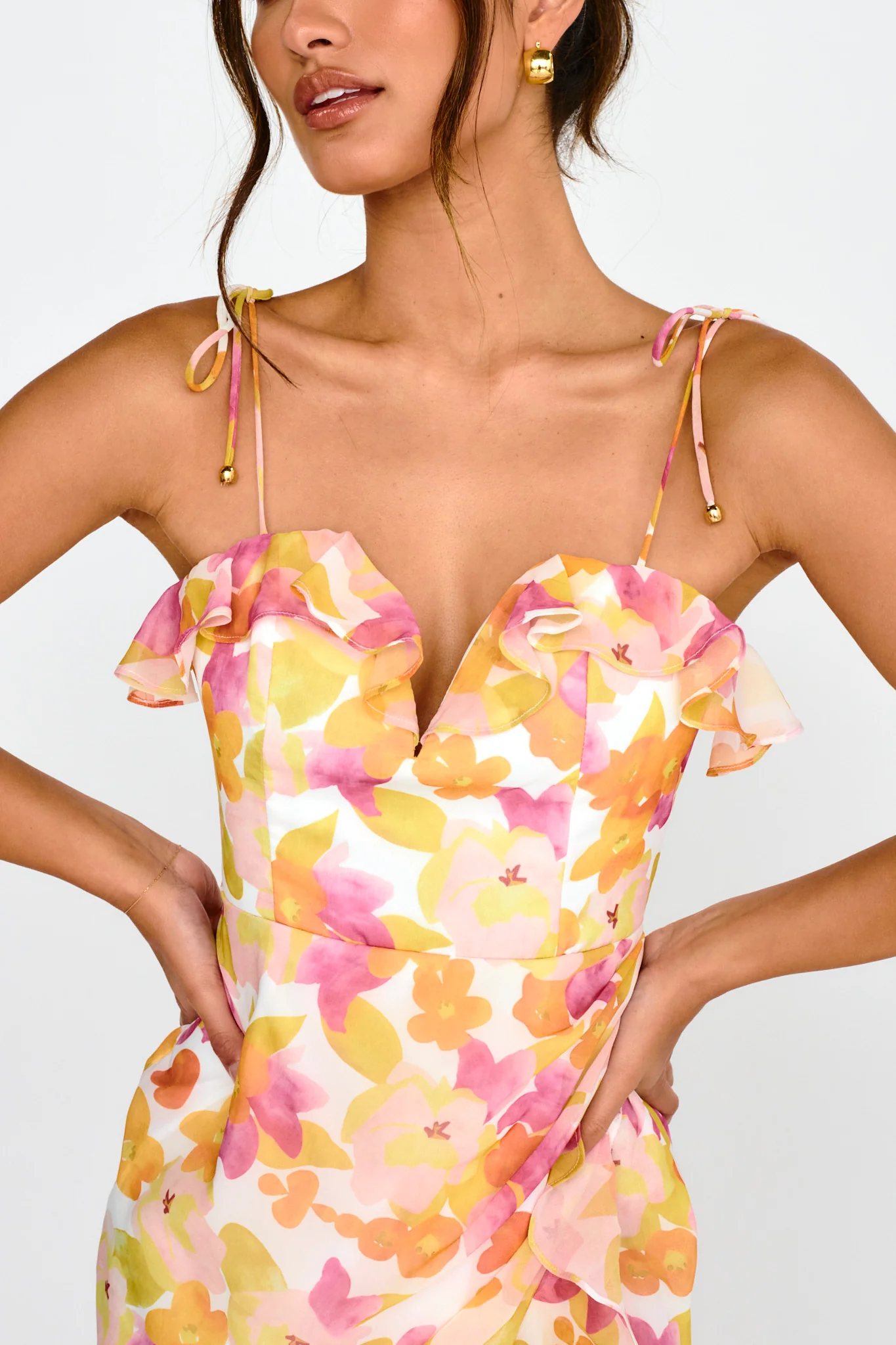 Portofino Cut-Out Split Midi Dress Floral Red