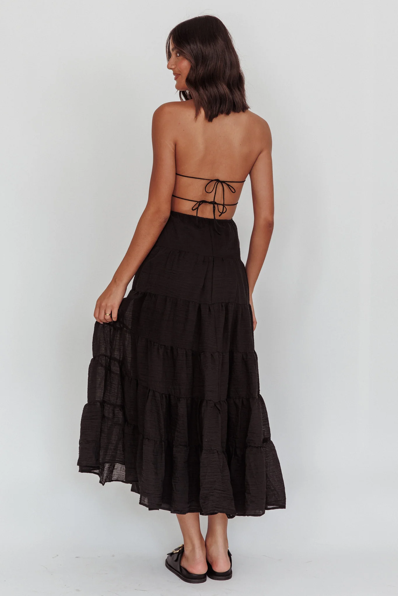 On A High Open Back Maxi Dress Black